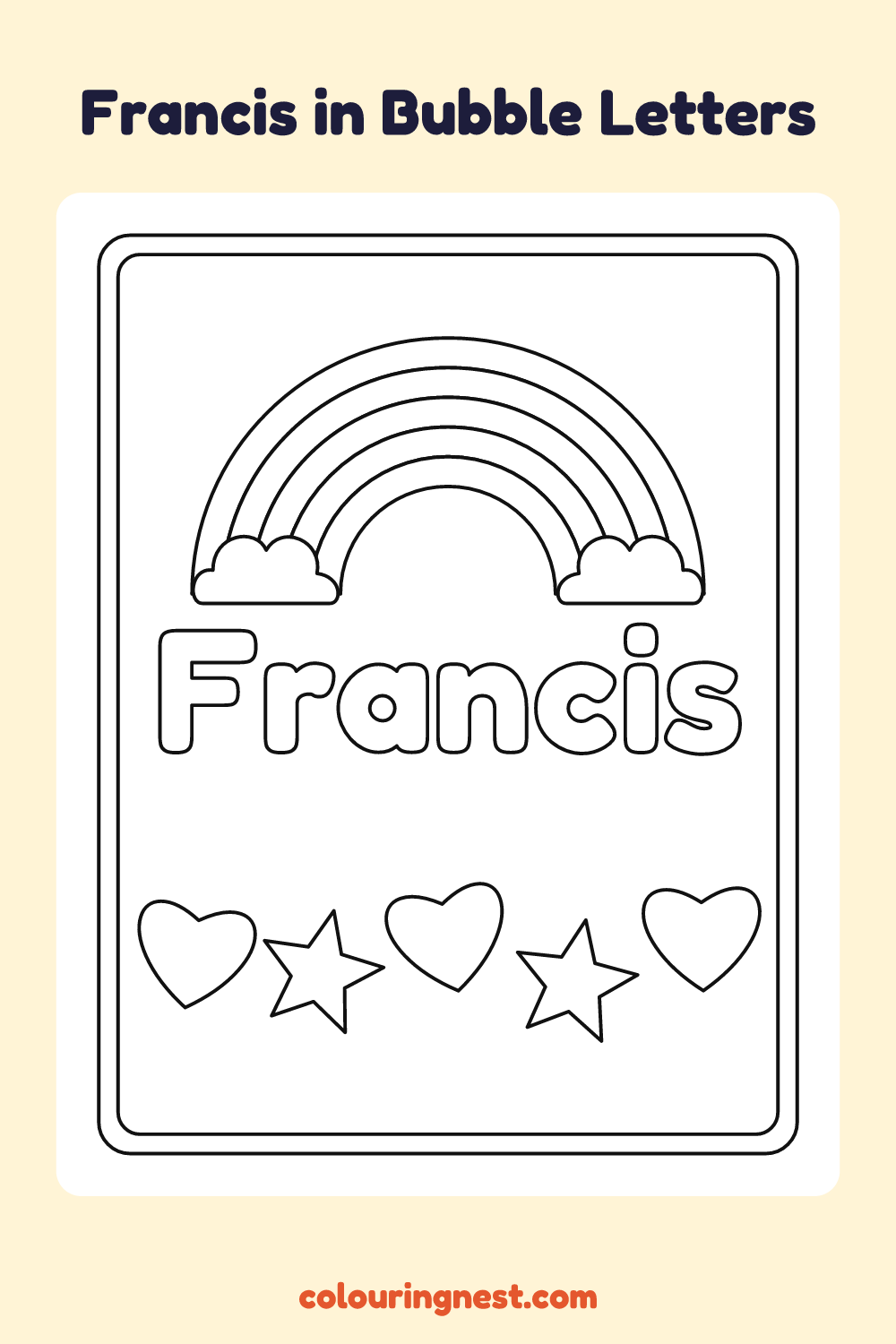 Francis in Bubble Letters coloring page: free printable black-and-white line art