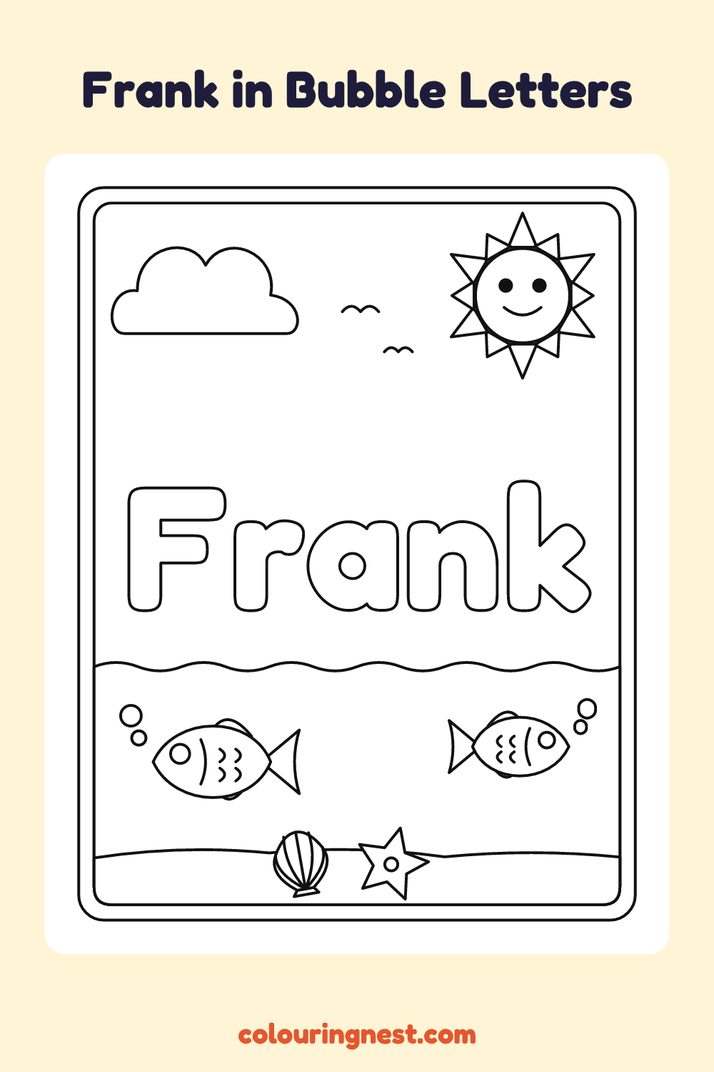 Frank in Bubble Letters coloring page: free printable black-and-white line art