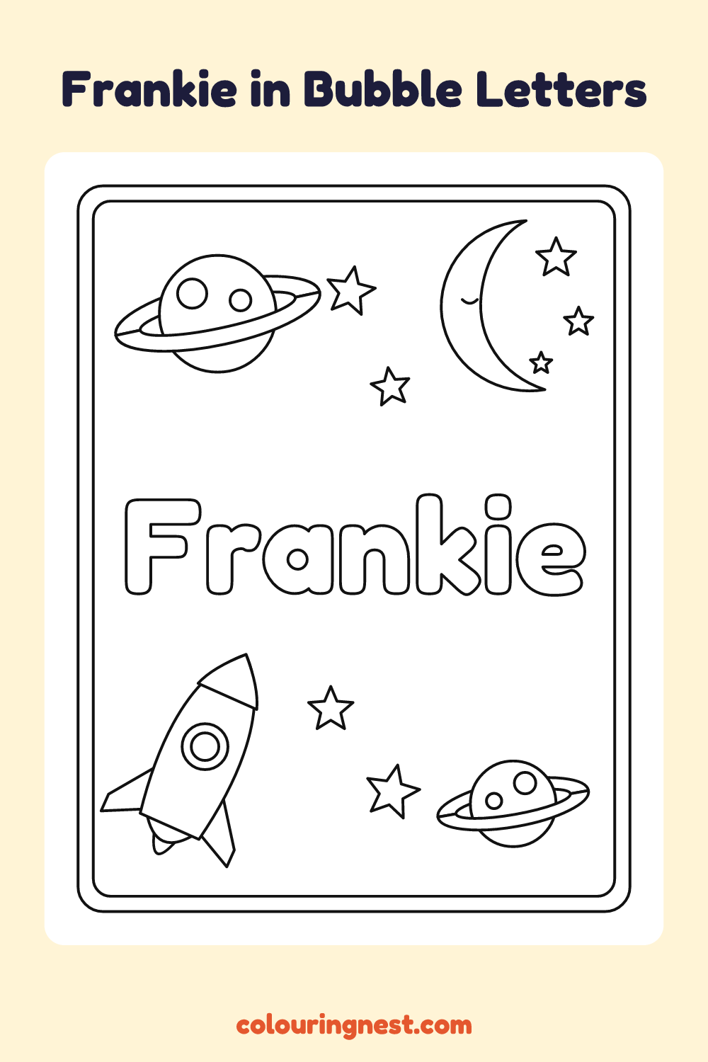 Frankie in Bubble Letters coloring page: free printable black-and-white line art