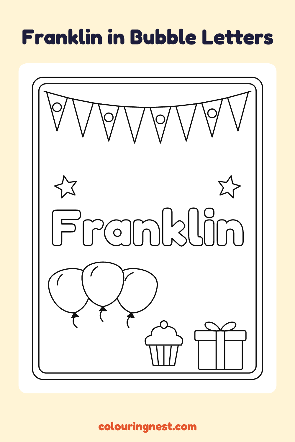Franklin in Bubble Letters coloring page: free printable black-and-white line art