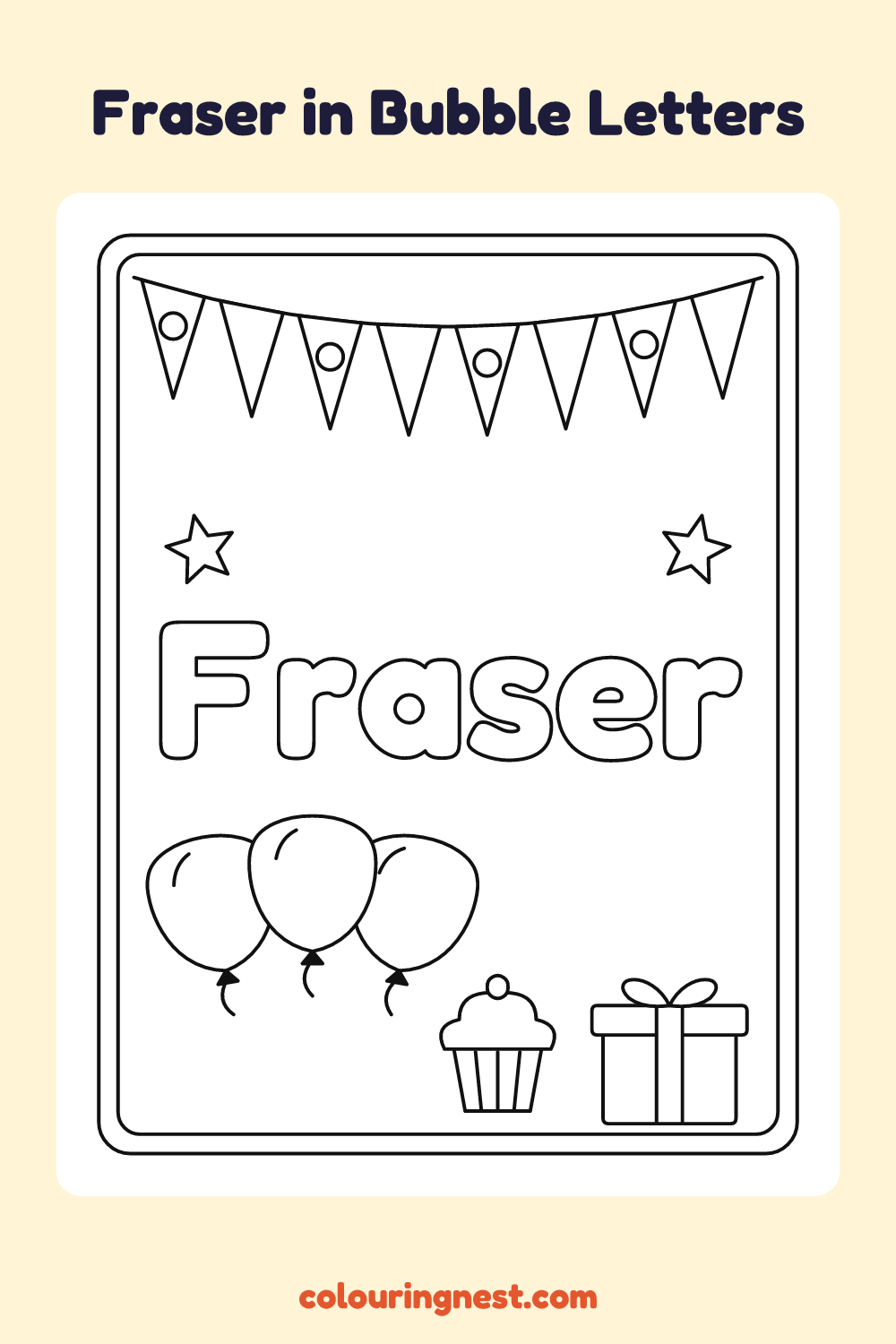 Fraser in Bubble Letters coloring page: free printable black-and-white line art