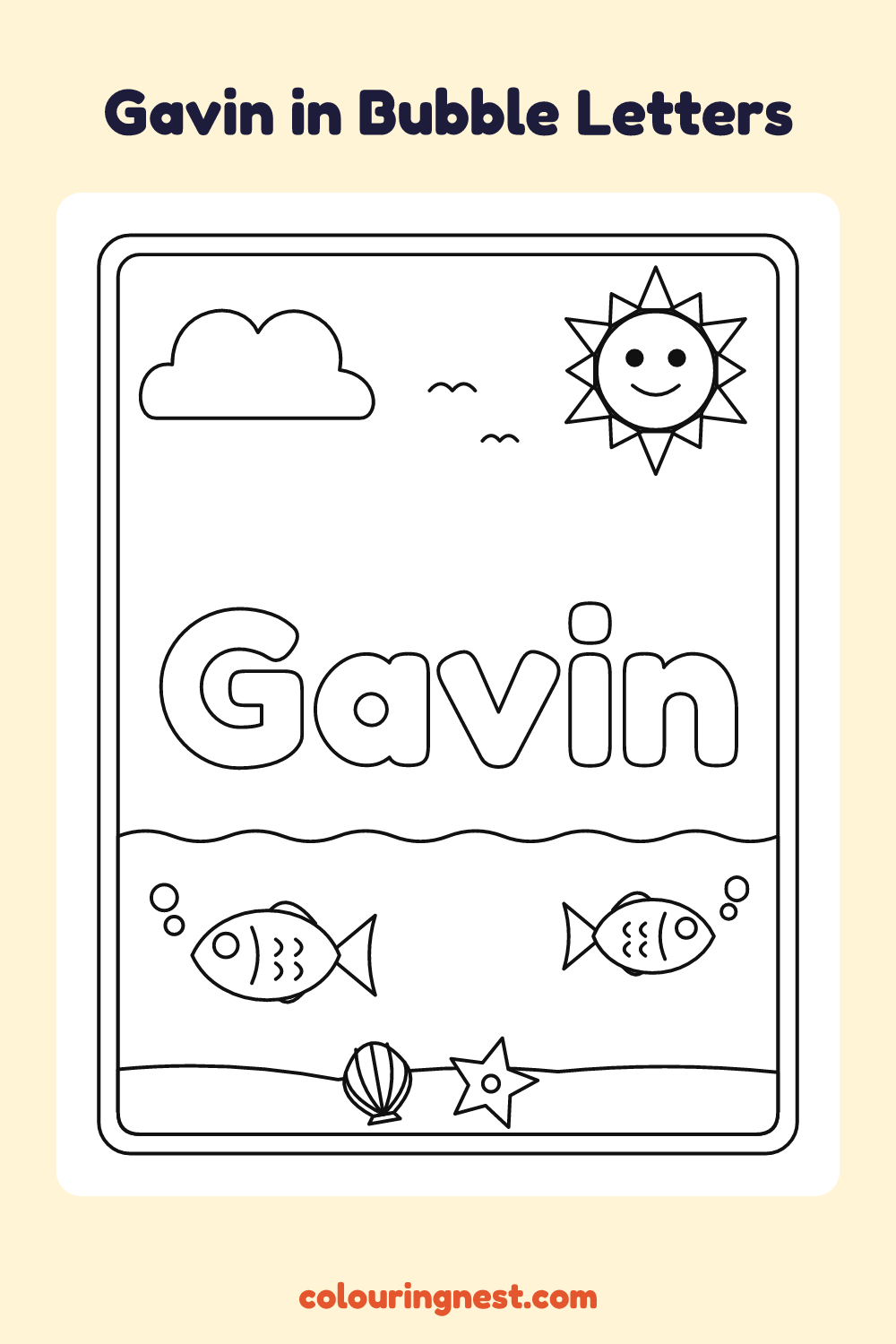 Gavin in Bubble Letters coloring page: free printable black-and-white line art