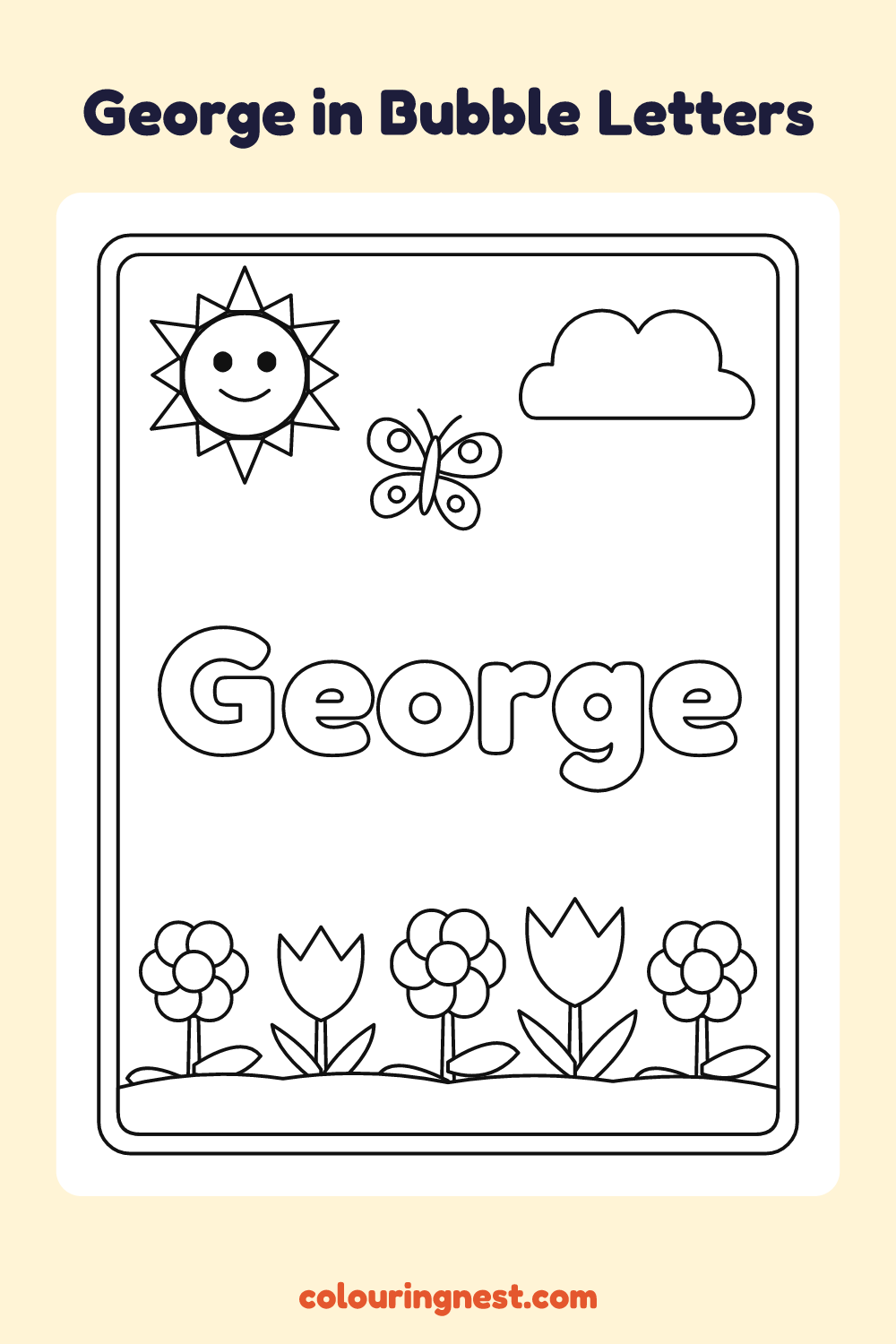 George in Bubble Letters coloring page: free printable black-and-white line art