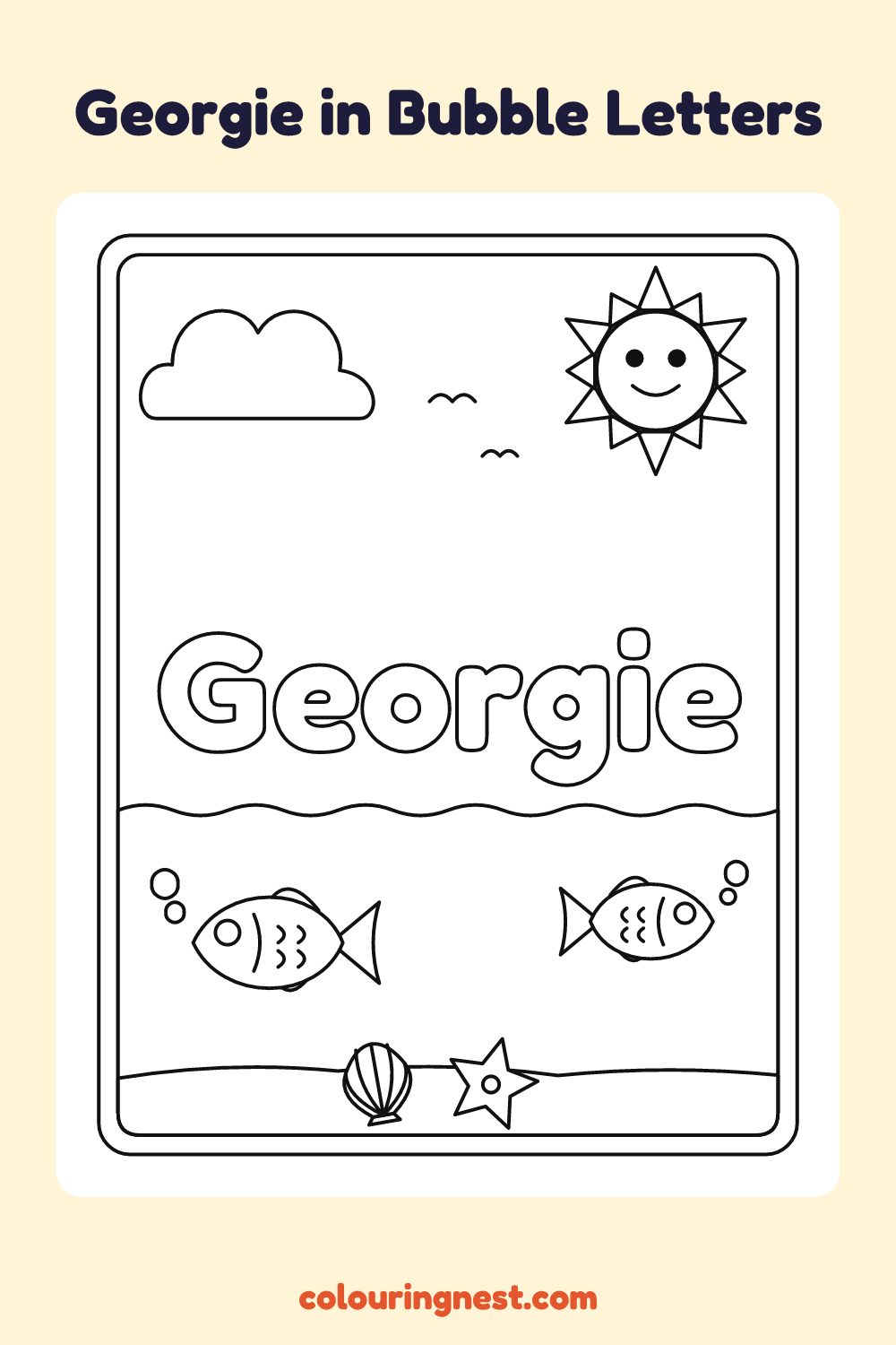Georgie in Bubble Letters coloring page: free printable black-and-white line art