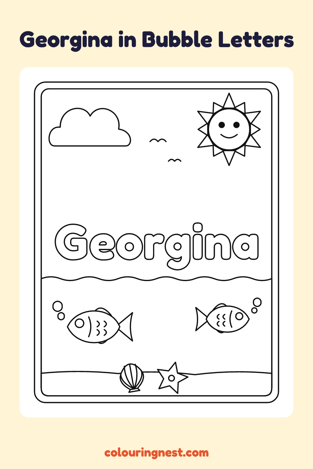 Georgina in Bubble Letters coloring page: free printable black-and-white line art
