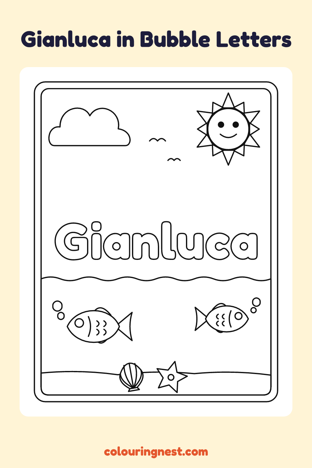 Gianluca in Bubble Letters coloring page: free printable black-and-white line art