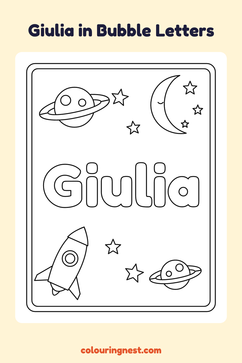 Giulia in Bubble Letters coloring page: free printable black-and-white line art