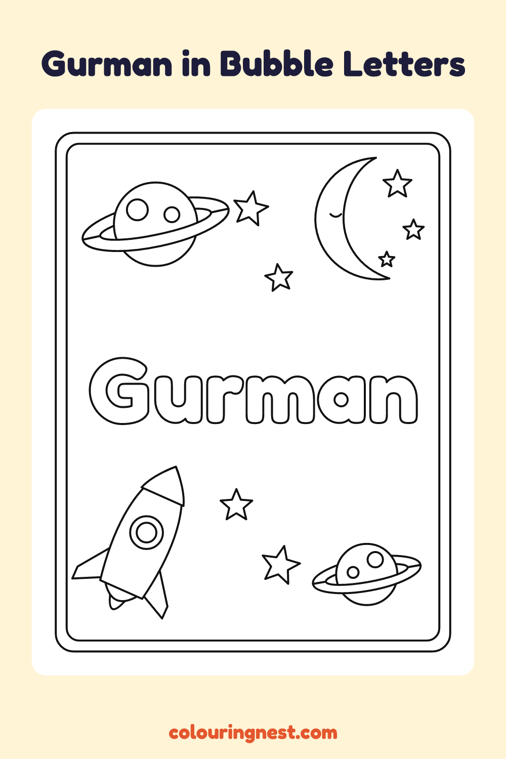 Gurman in Bubble Letters coloring page: free printable black-and-white line art