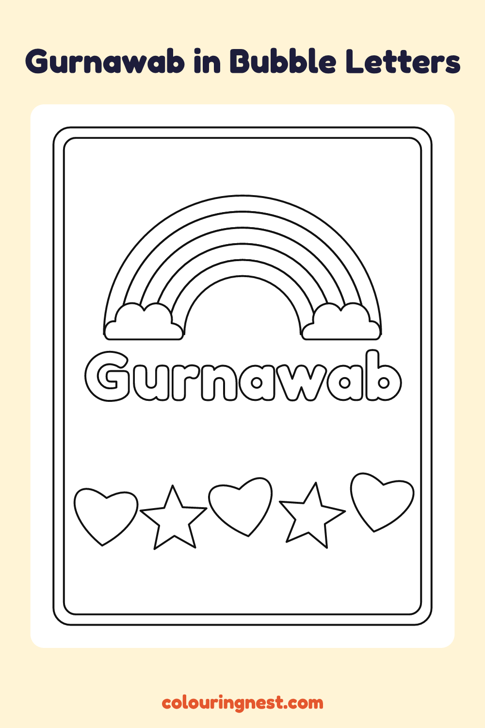Gurnawab in Bubble Letters coloring page: free printable black-and-white line art
