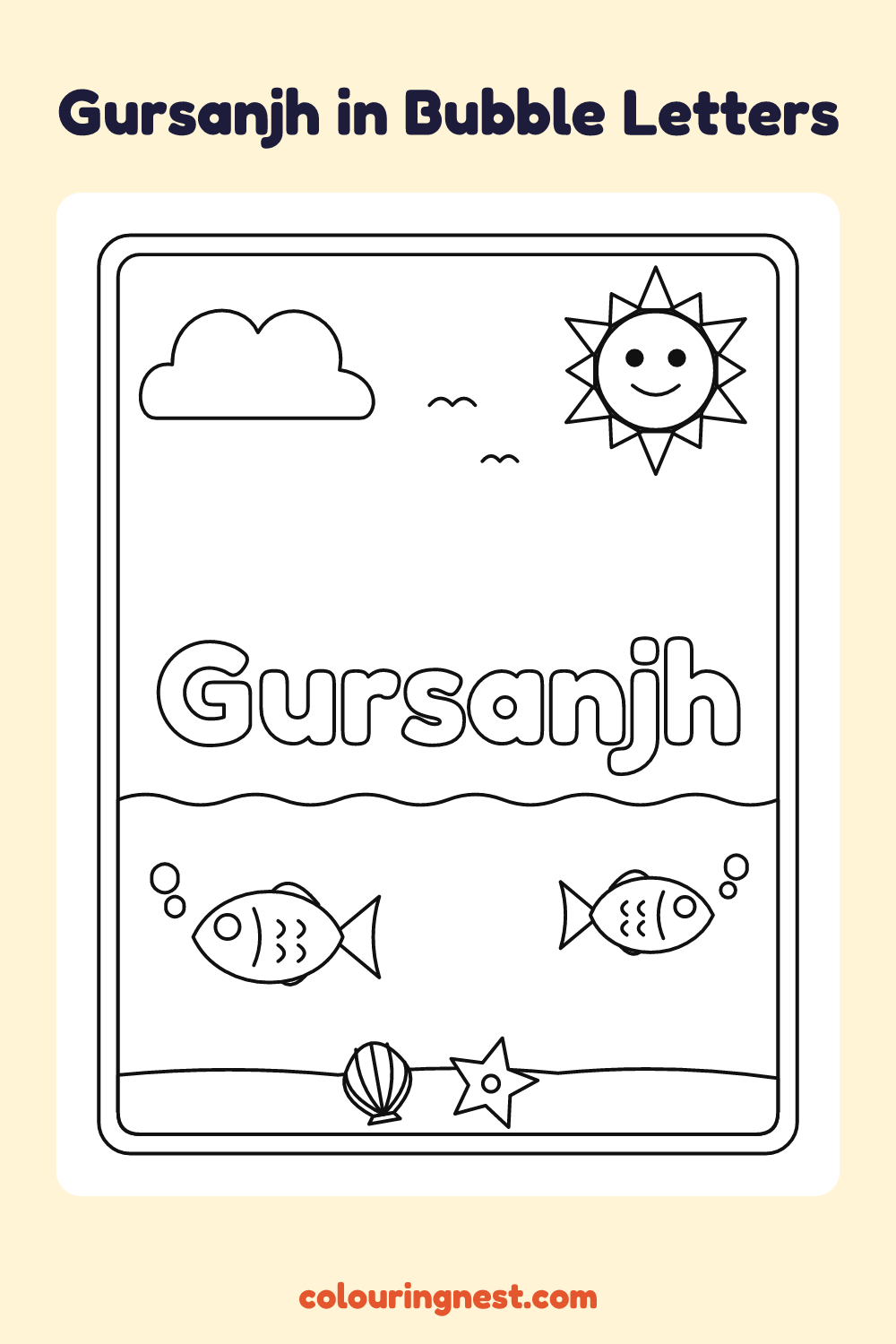 Gursanjh in Bubble Letters coloring page: free printable black-and-white line art