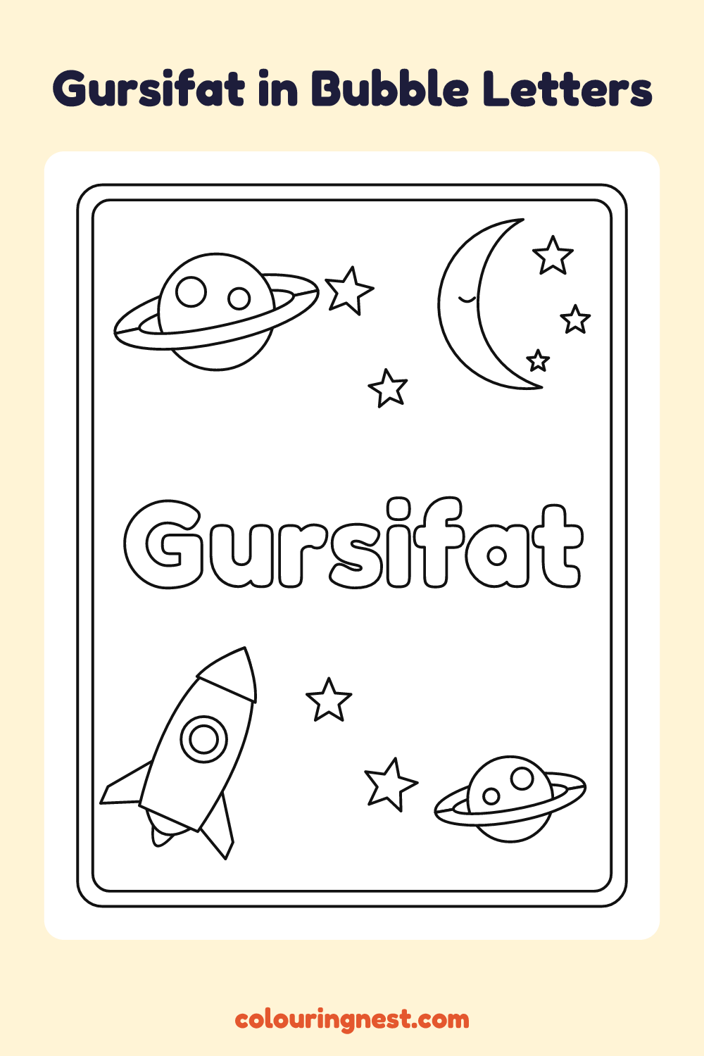 Gursifat in Bubble Letters coloring page: free printable black-and-white line art