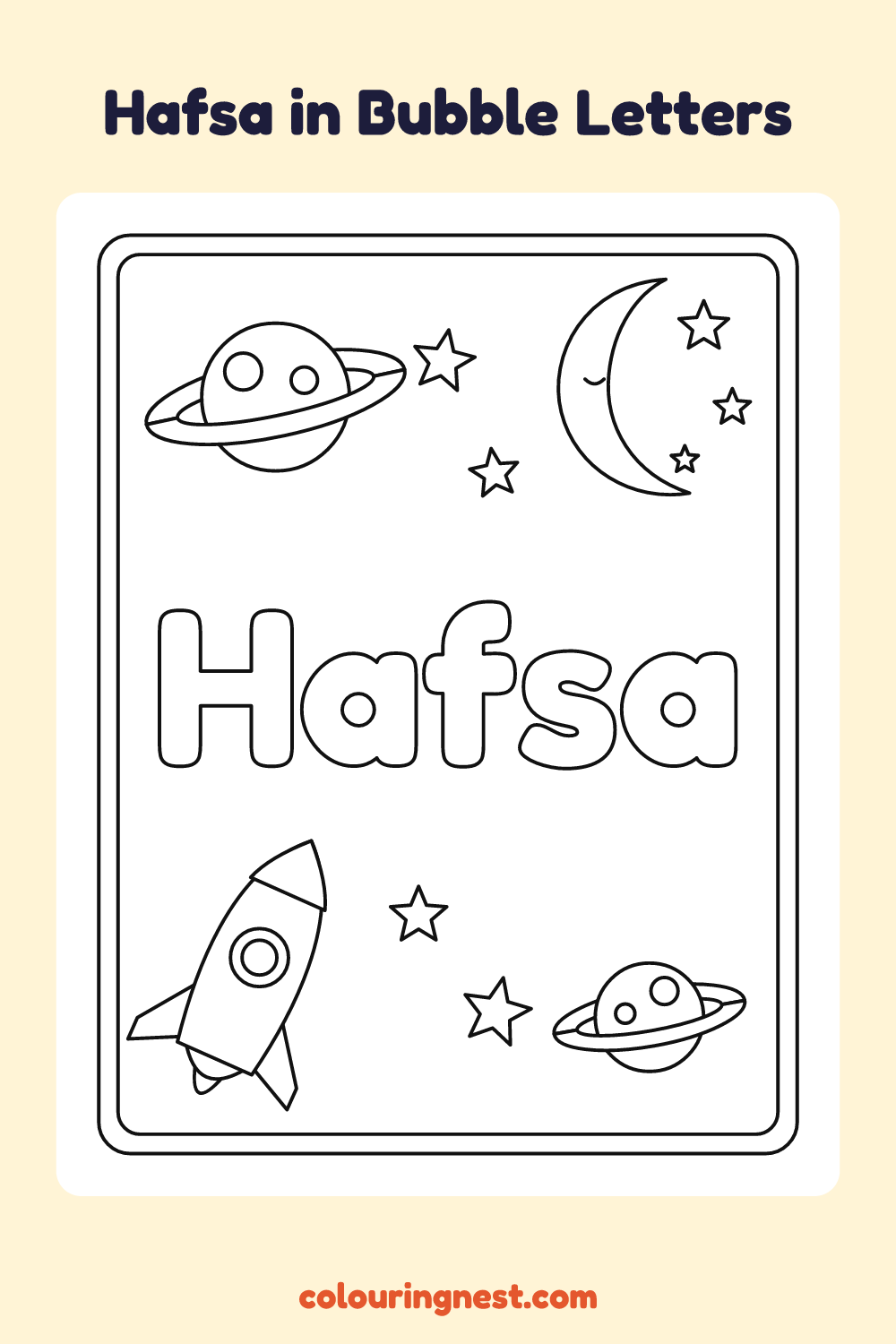 Hafsa in Bubble Letters coloring page: free printable black-and-white line art