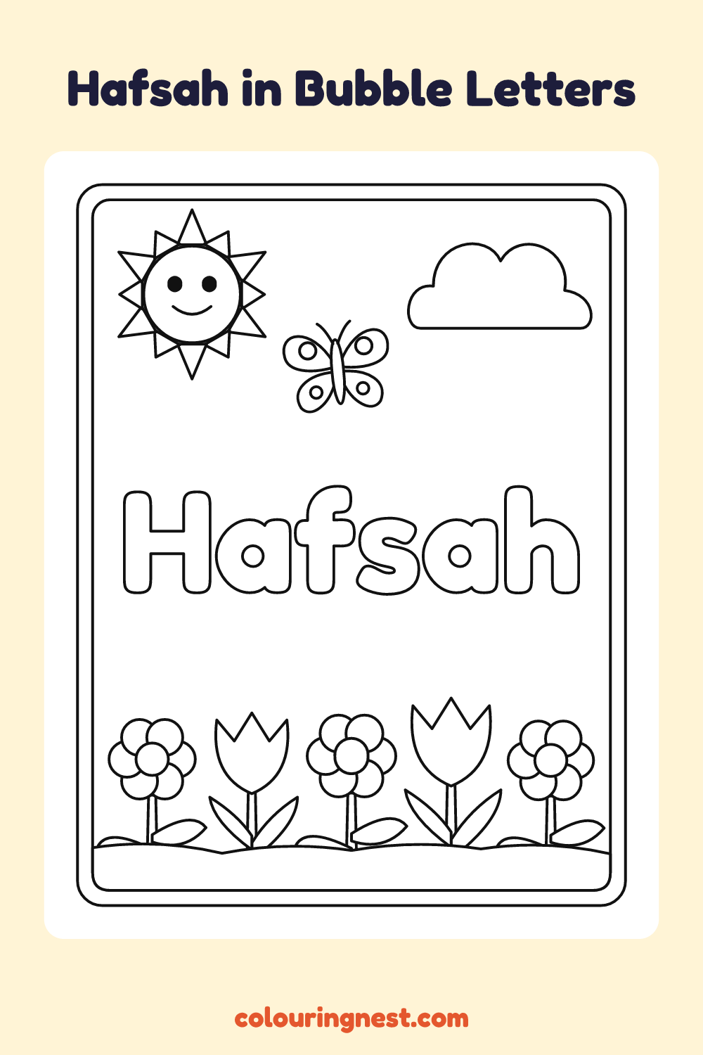 Hafsah in Bubble Letters coloring page: free printable black-and-white line art