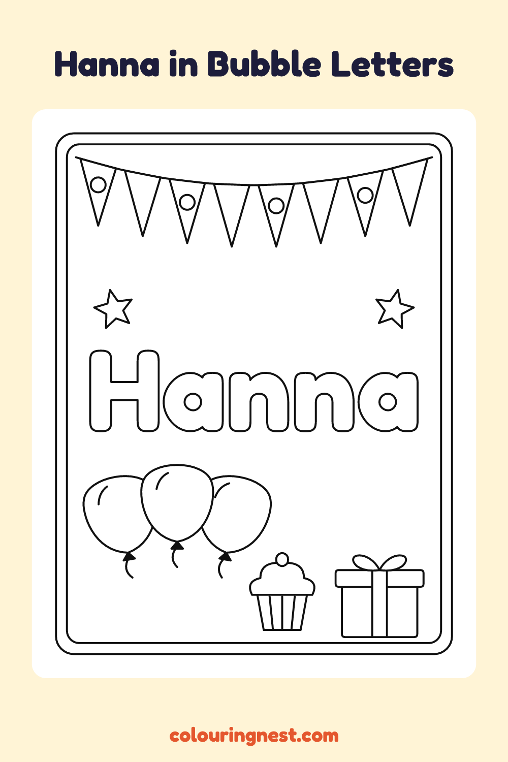 Hanna in Bubble Letters coloring page: free printable black-and-white line art
