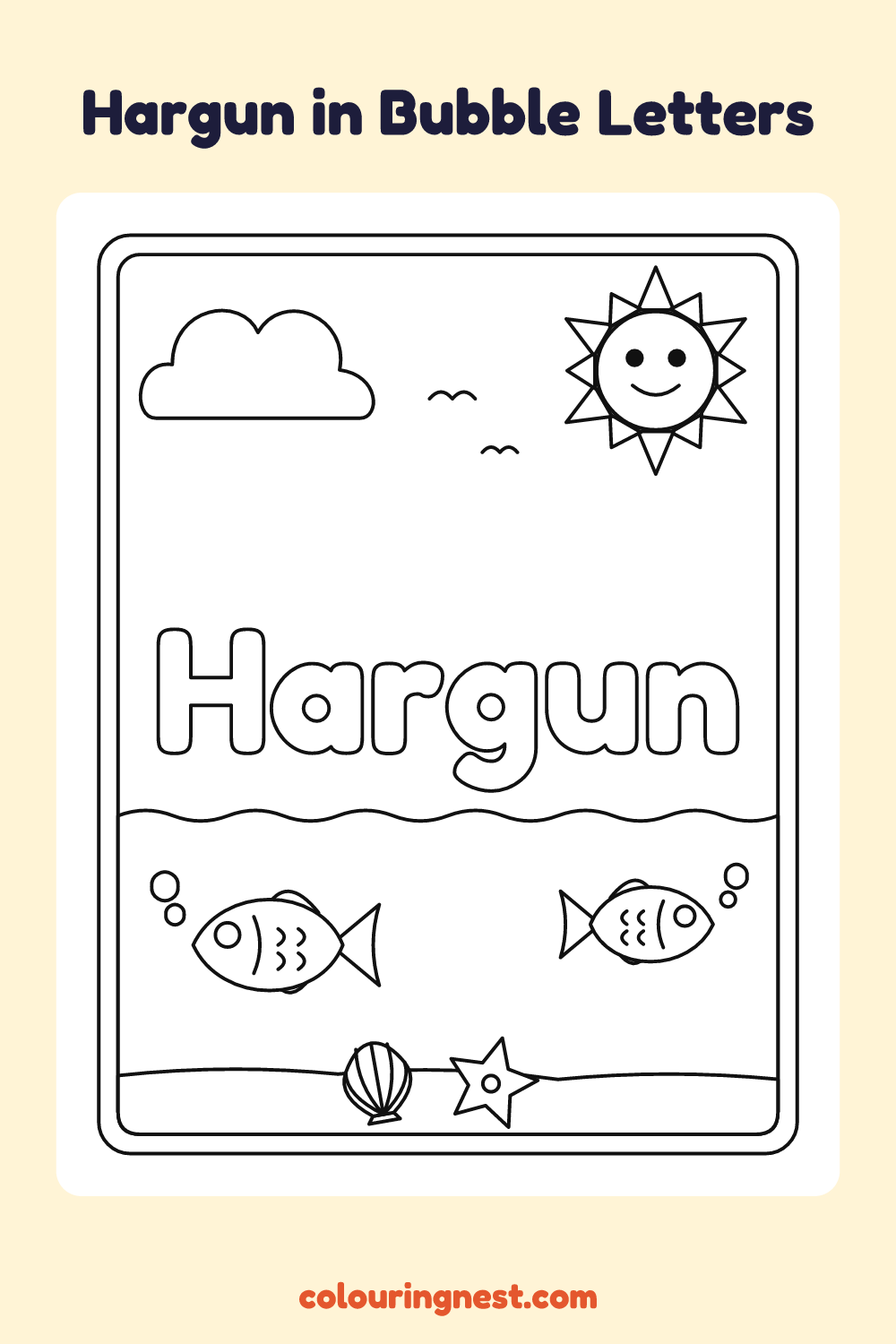 Hargun in Bubble Letters coloring page: free printable black-and-white line art