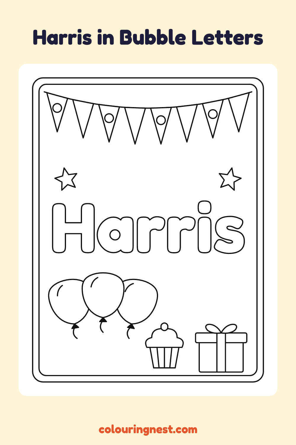 Harris in Bubble Letters coloring page: free printable black-and-white line art