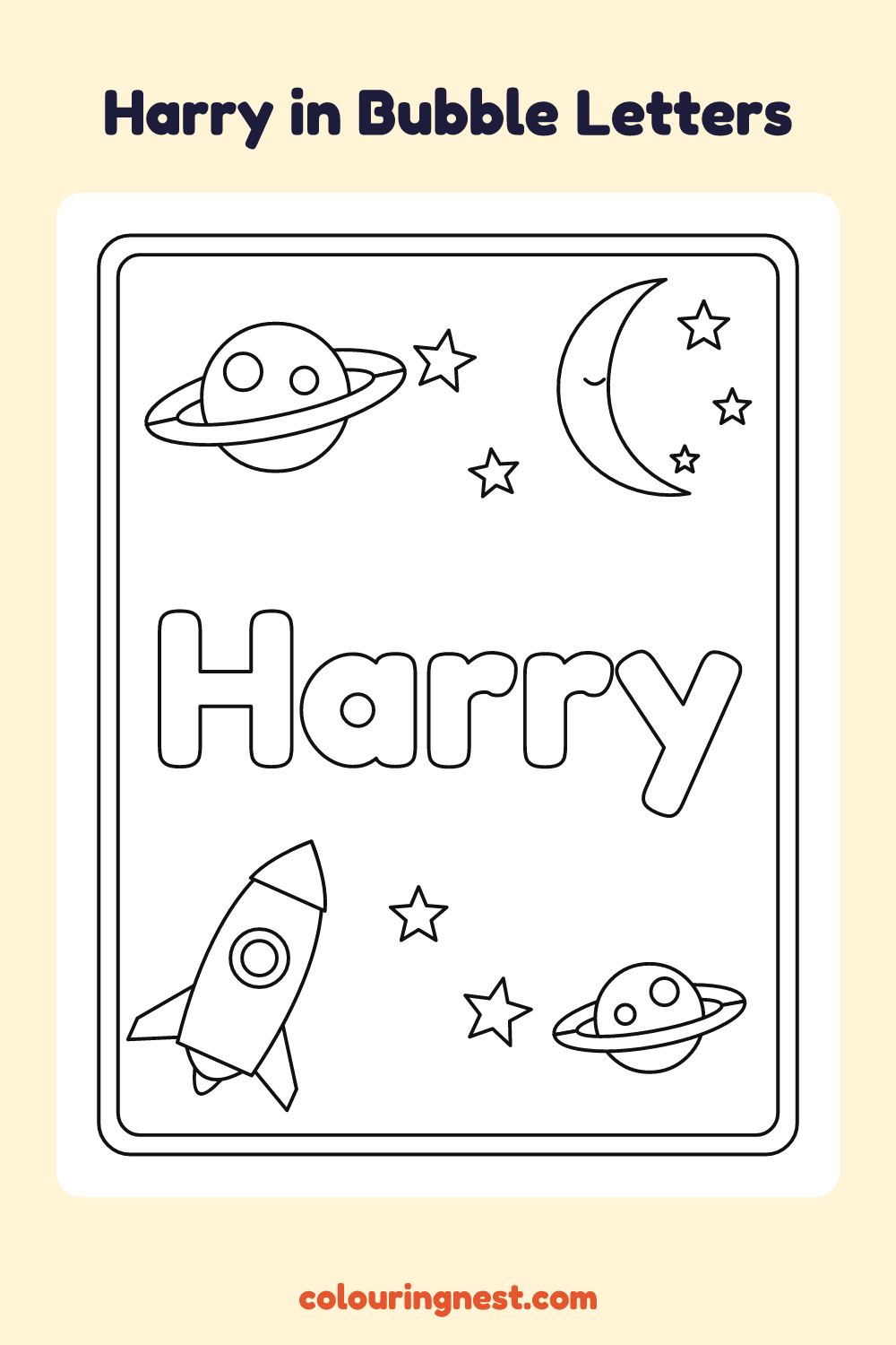 Harry in Bubble Letters coloring page: free printable black-and-white line art