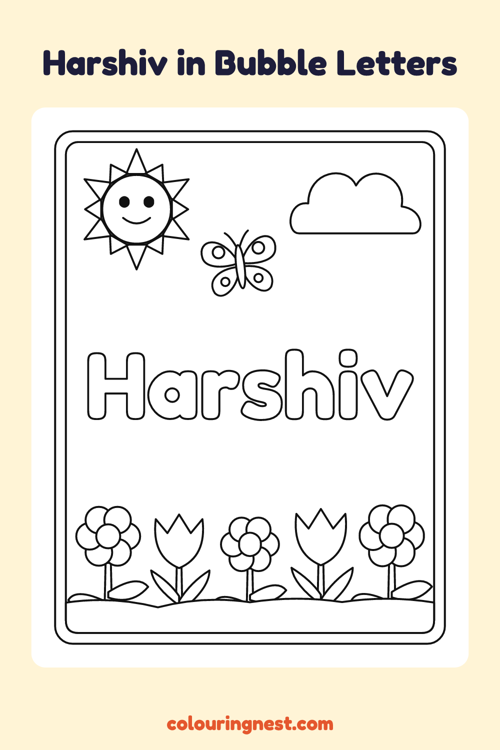 Harshiv in Bubble Letters coloring page: free printable black-and-white line art