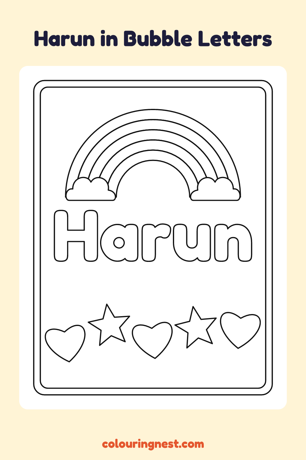 Harun in Bubble Letters coloring page: free printable black-and-white line art