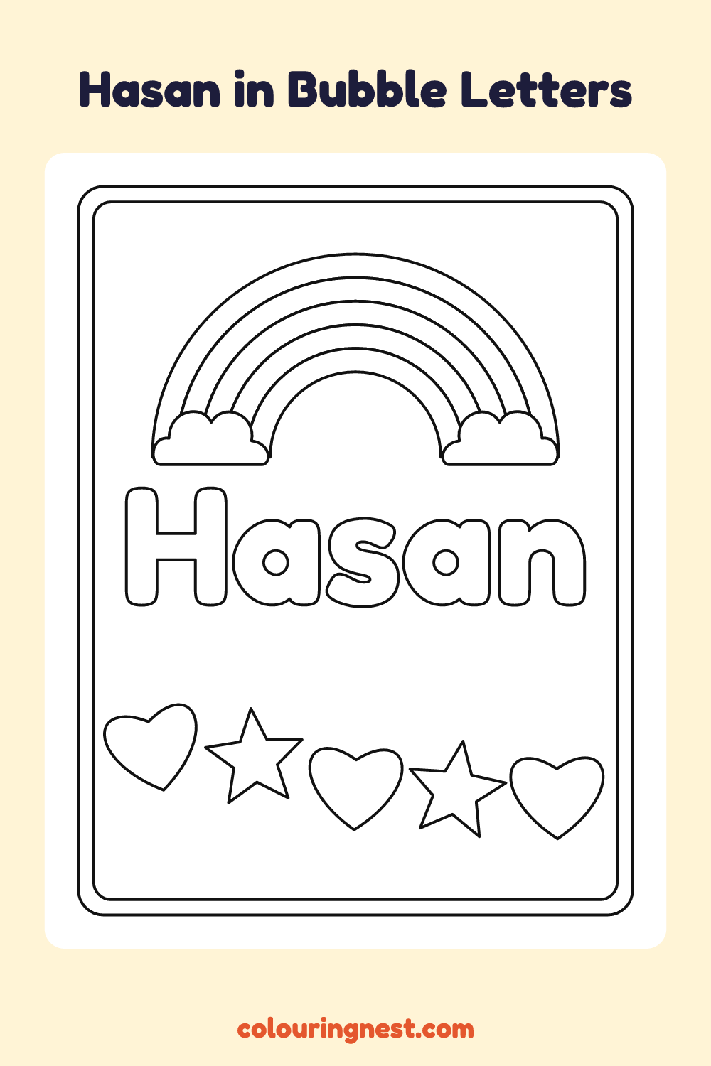 Hasan in Bubble Letters coloring page: free printable black-and-white line art