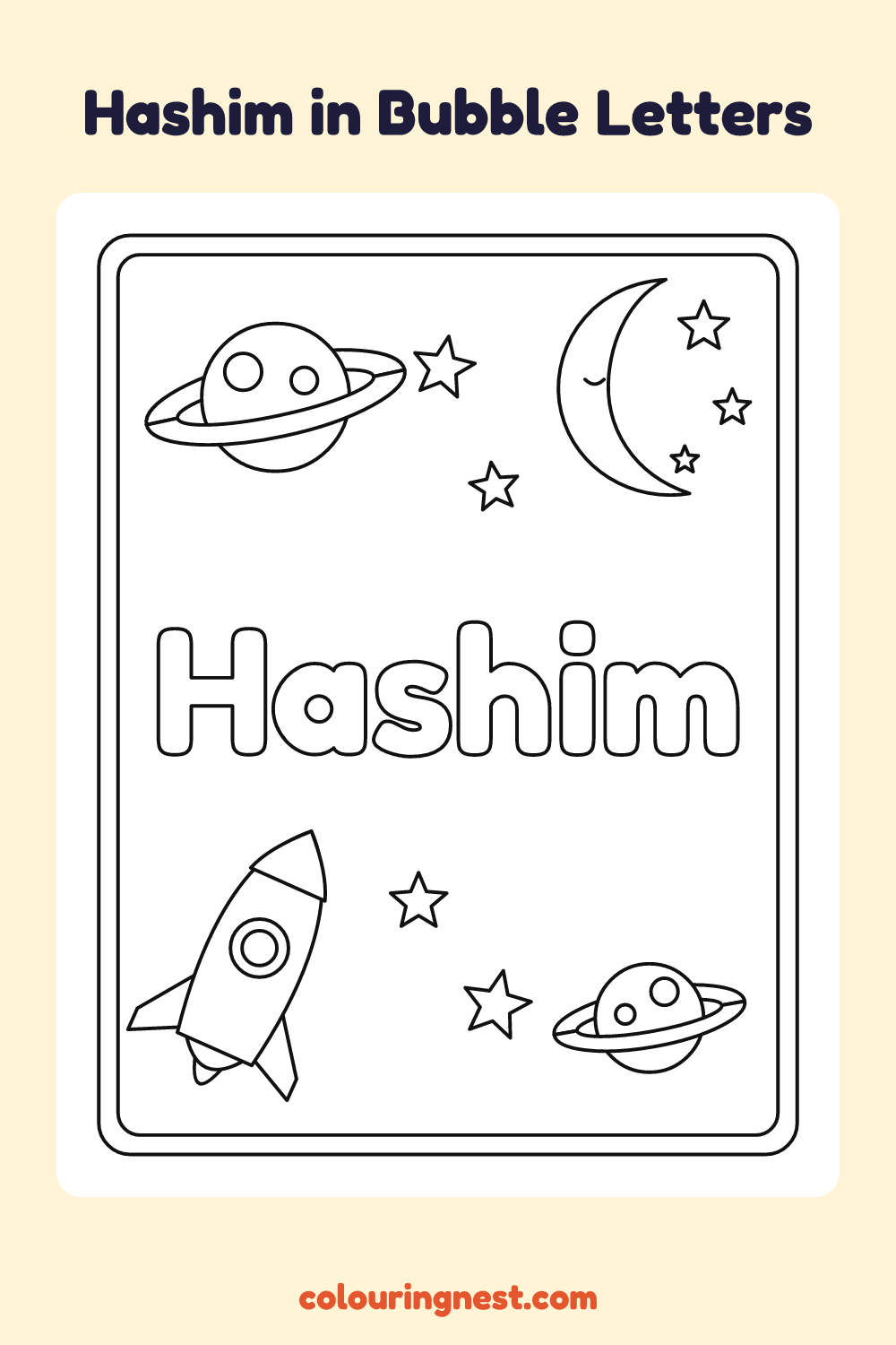 Hashim in Bubble Letters coloring page: free printable black-and-white line art