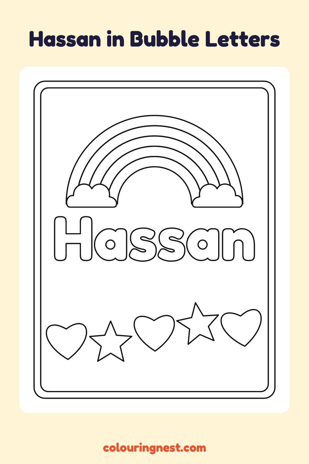 Hassan in Bubble Letters coloring page: free printable black-and-white line art