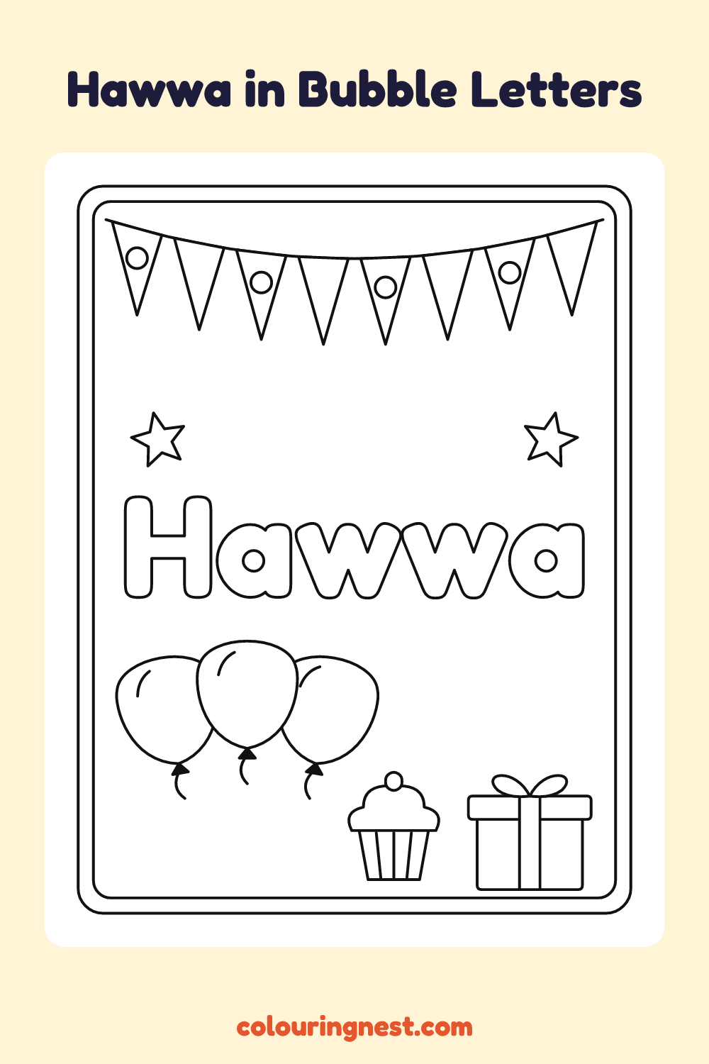Hawwa in Bubble Letters coloring page: free printable black-and-white line art