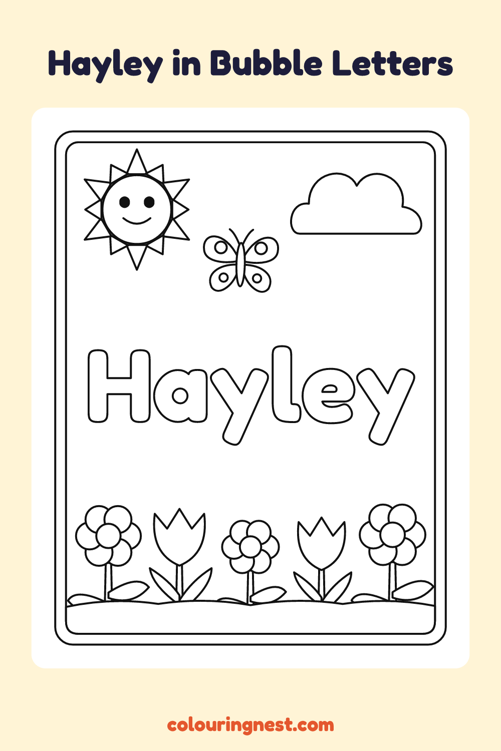 Hayley in Bubble Letters coloring page: free printable black-and-white line art