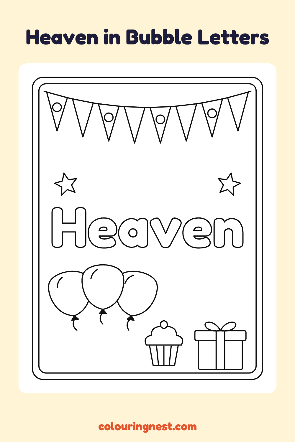 Heaven in Bubble Letters coloring page: free printable black-and-white line art