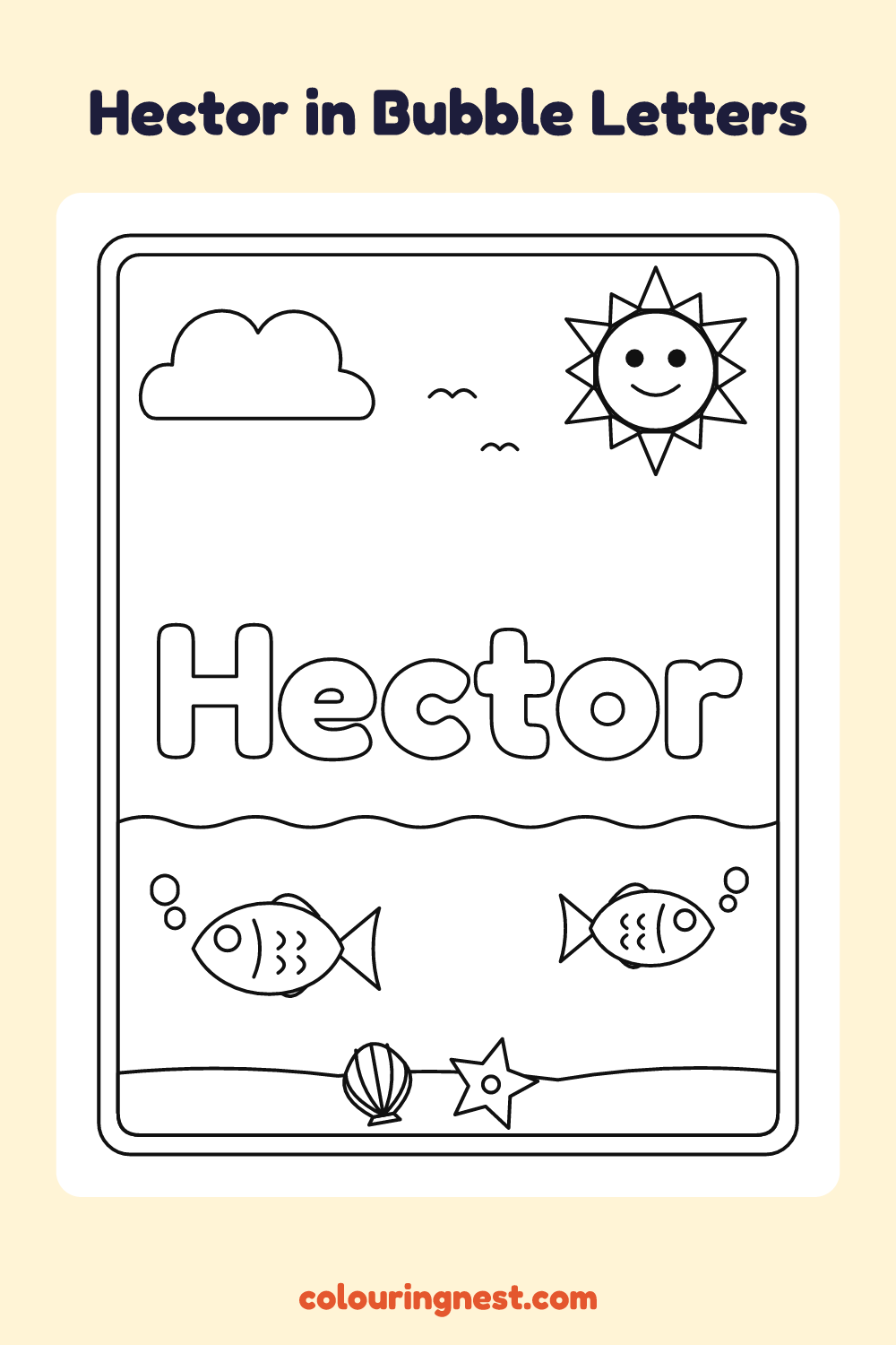 Hector in Bubble Letters coloring page: free printable black-and-white line art