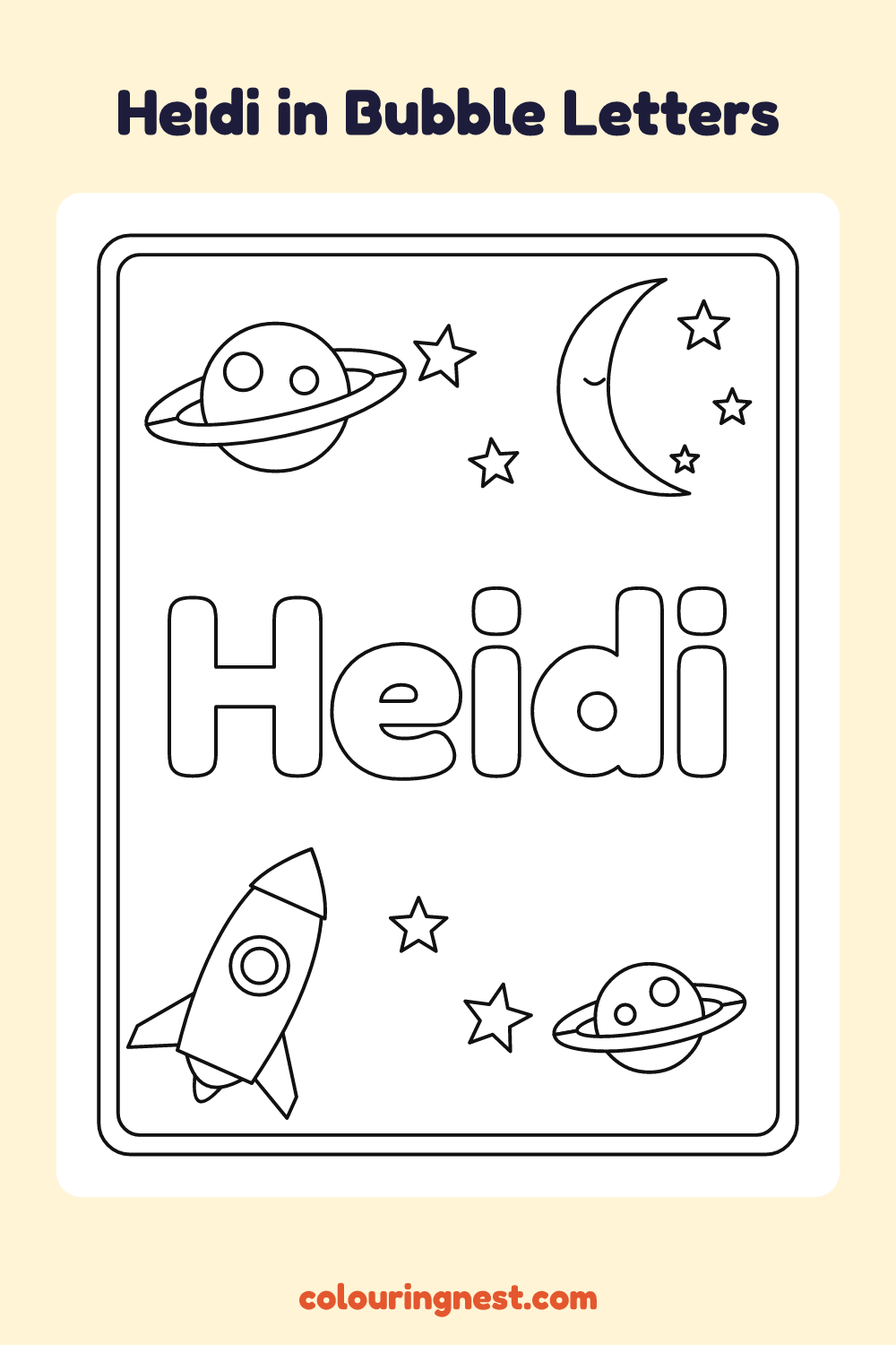 Heidi in Bubble Letters coloring page: free printable black-and-white line art
