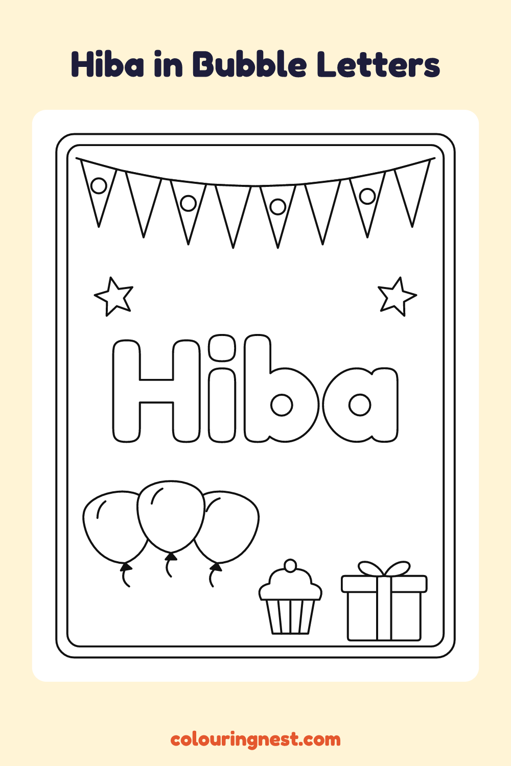 Hiba in Bubble Letters coloring page: free printable black-and-white line art