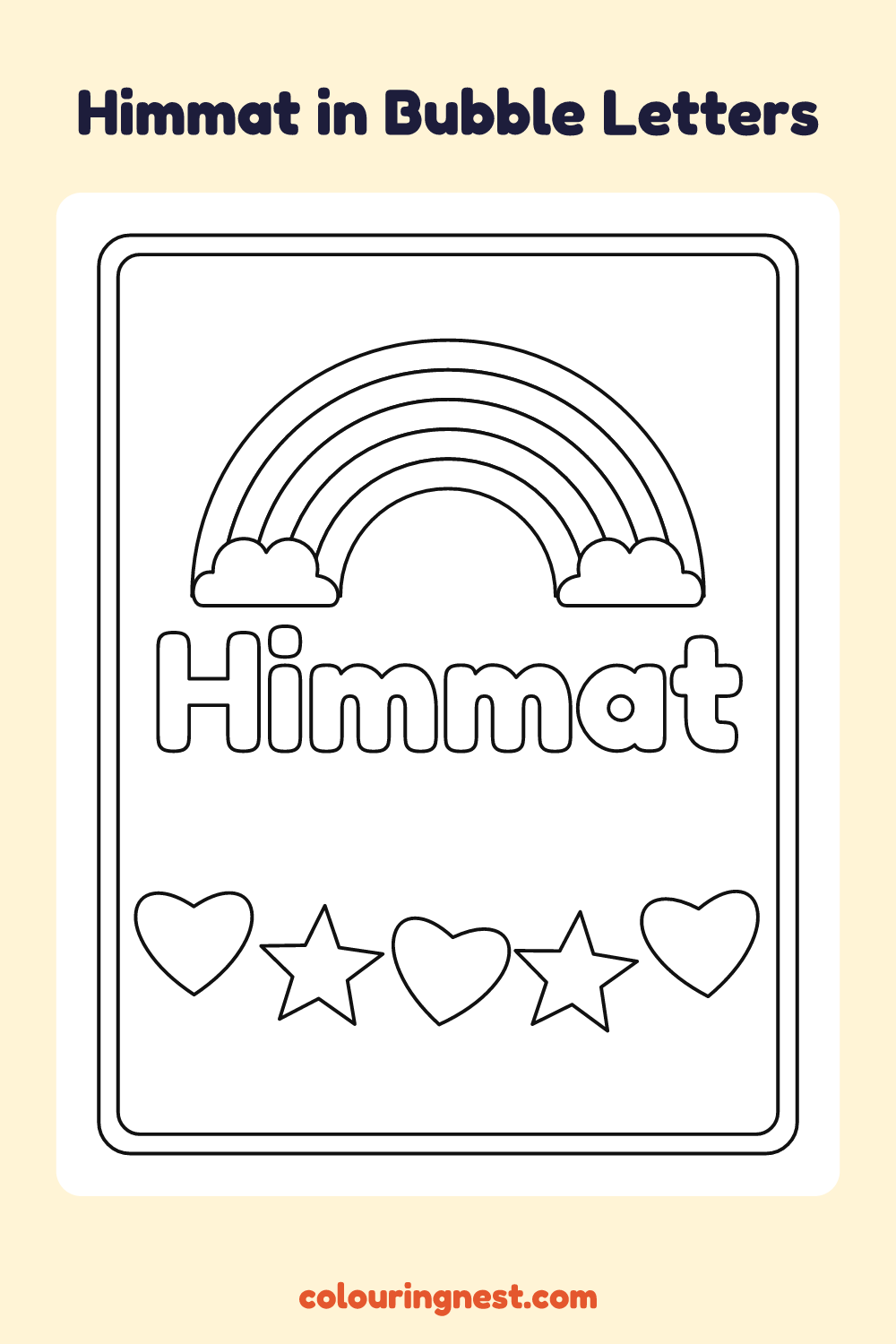 Himmat in Bubble Letters coloring page: free printable black-and-white line art