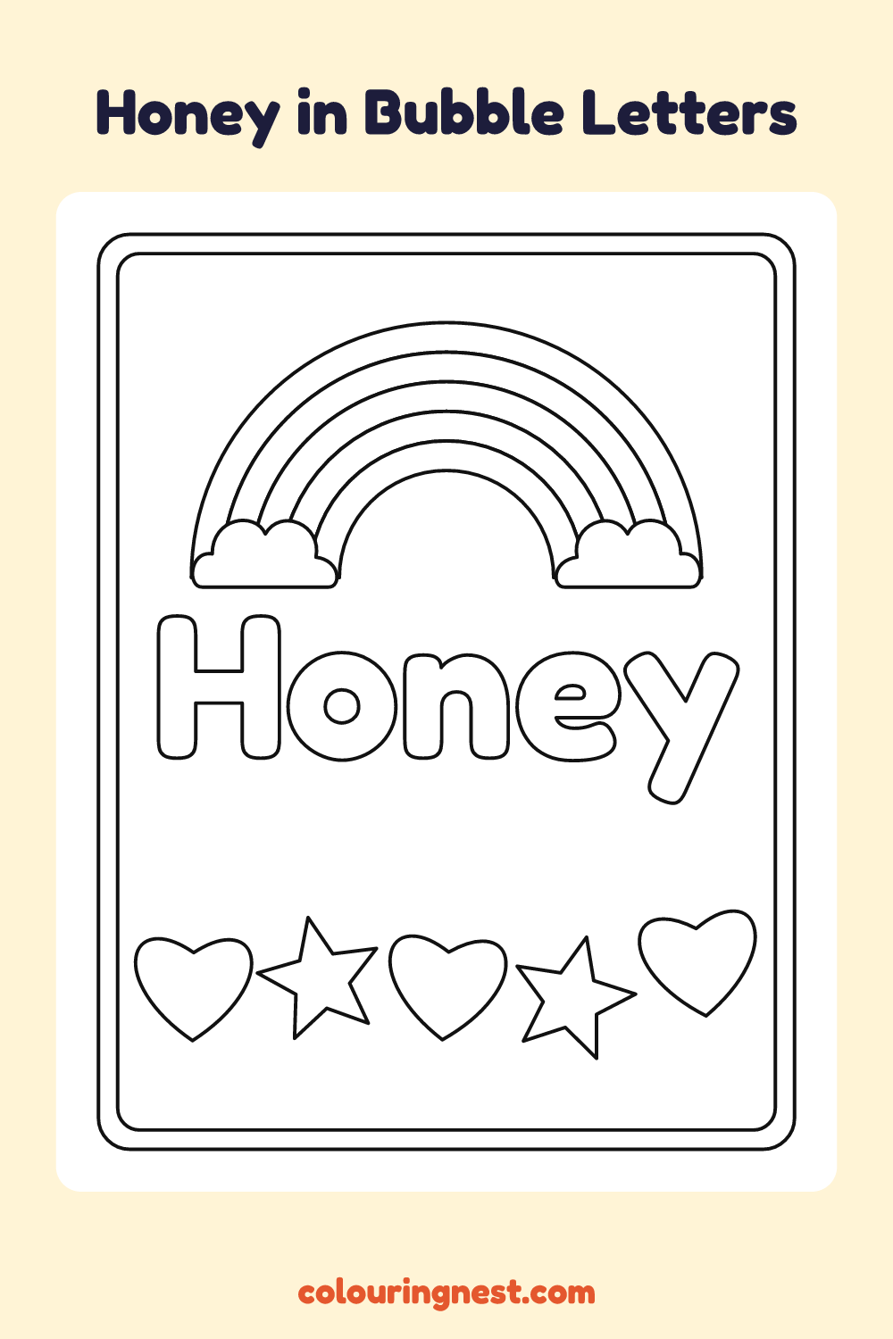 Honey in Bubble Letters coloring page: free printable black-and-white line art