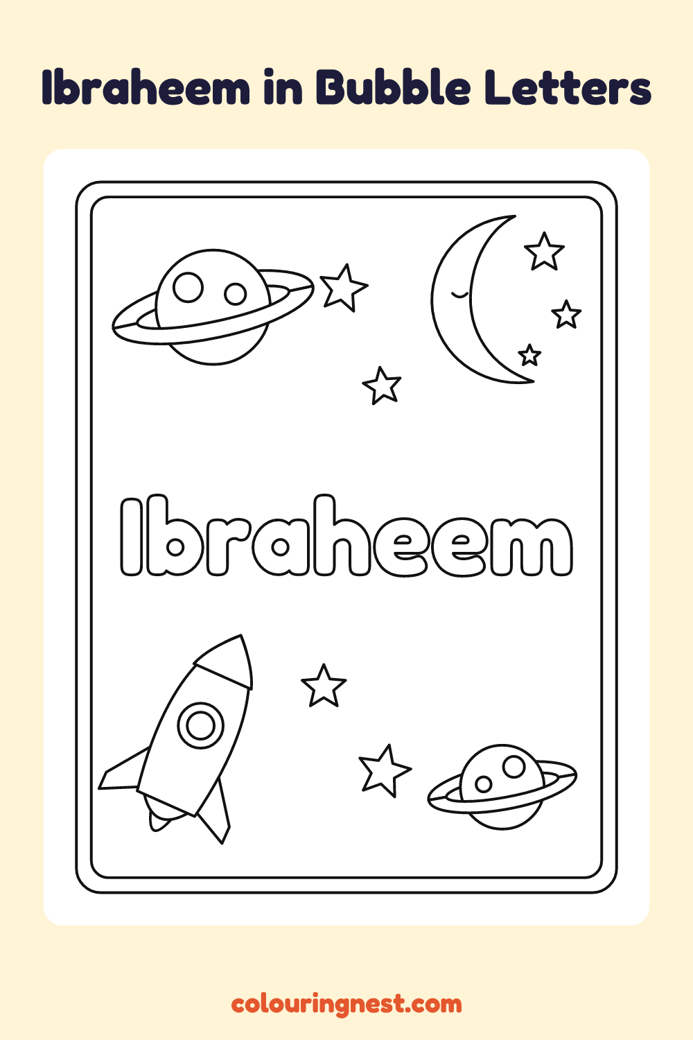 Ibraheem in Bubble Letters coloring page: free printable black-and-white line art