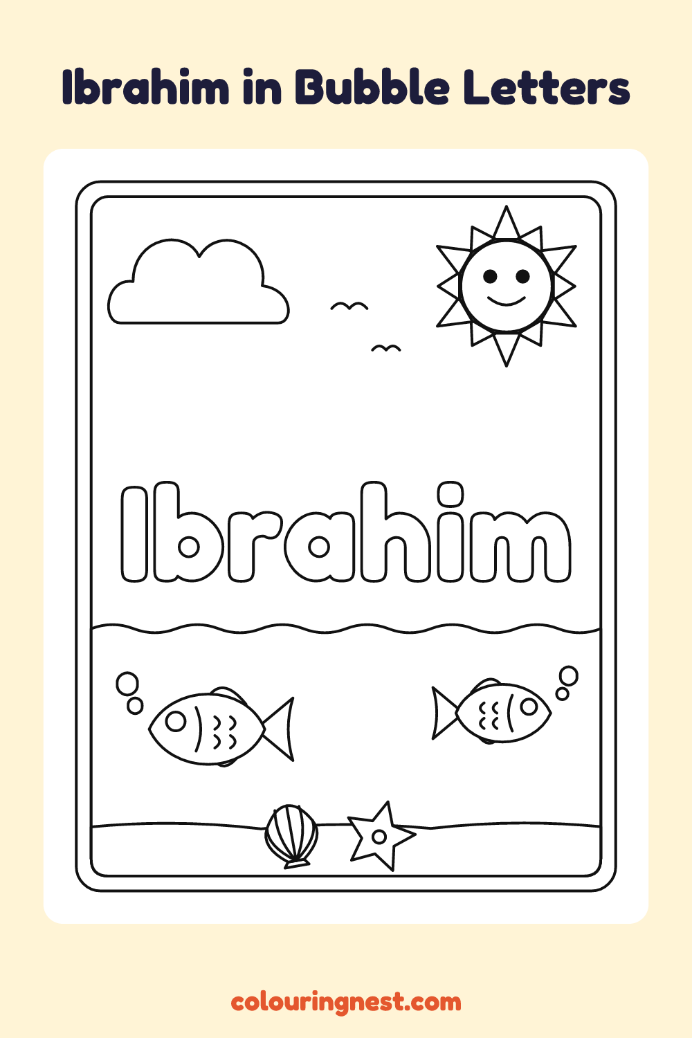 Ibrahim in Bubble Letters coloring page: free printable black-and-white line art