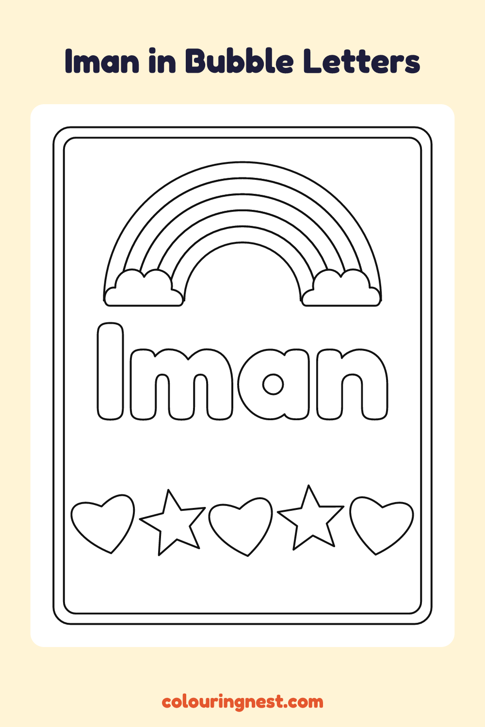 Iman in Bubble Letters coloring page: free printable black-and-white line art
