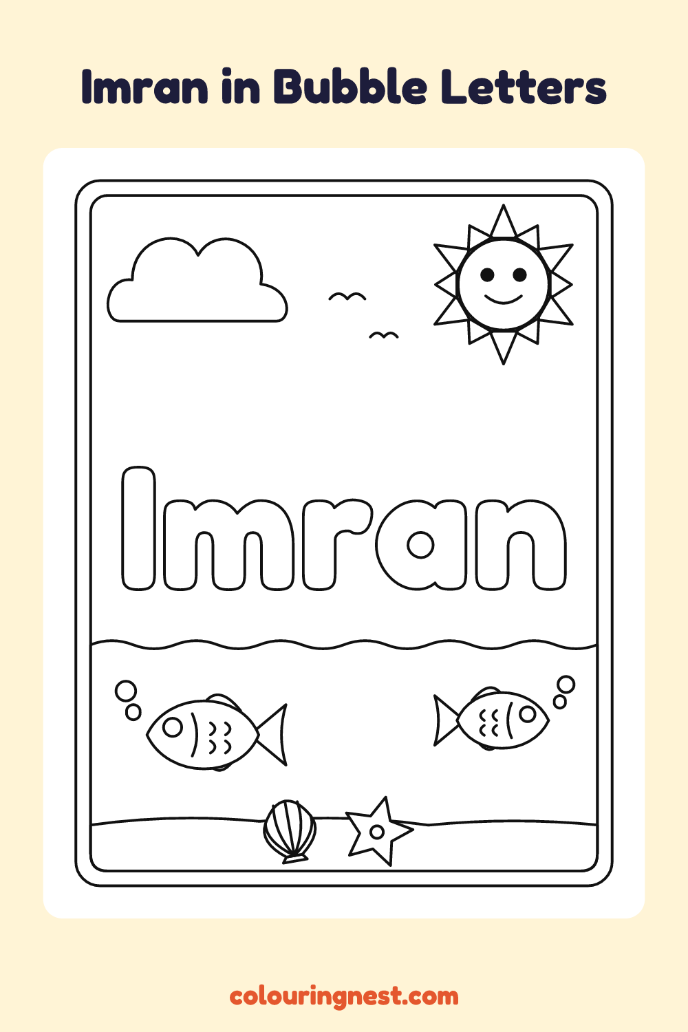 Imran in Bubble Letters coloring page: free printable black-and-white line art