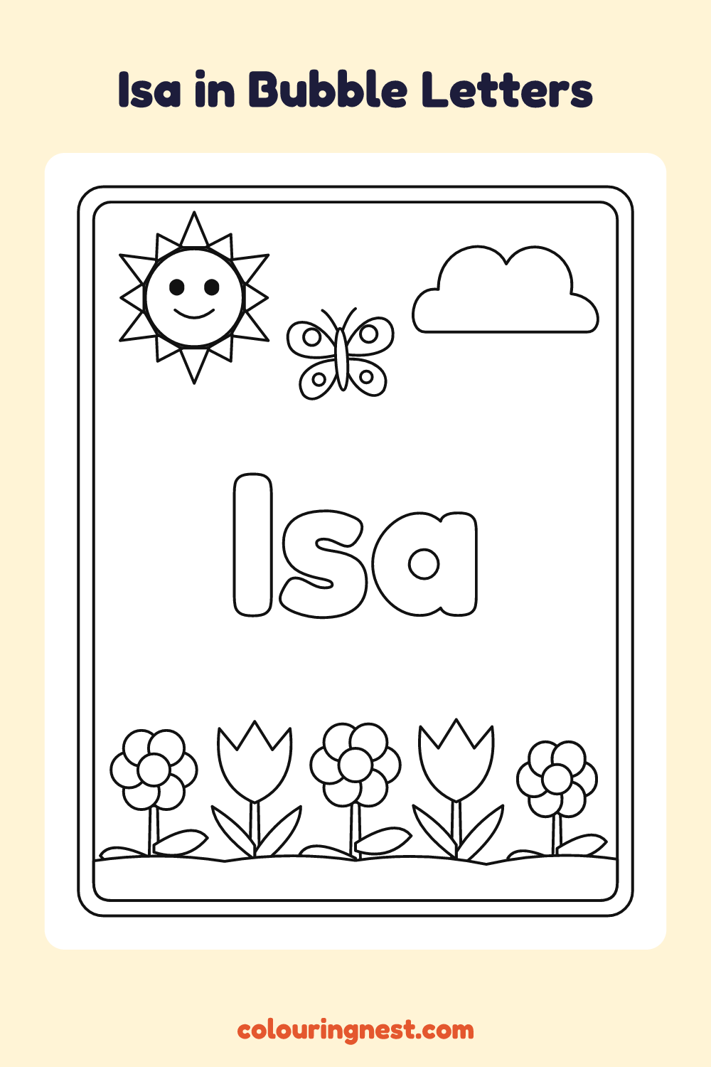 Isa in Bubble Letters coloring page: free printable black-and-white line art