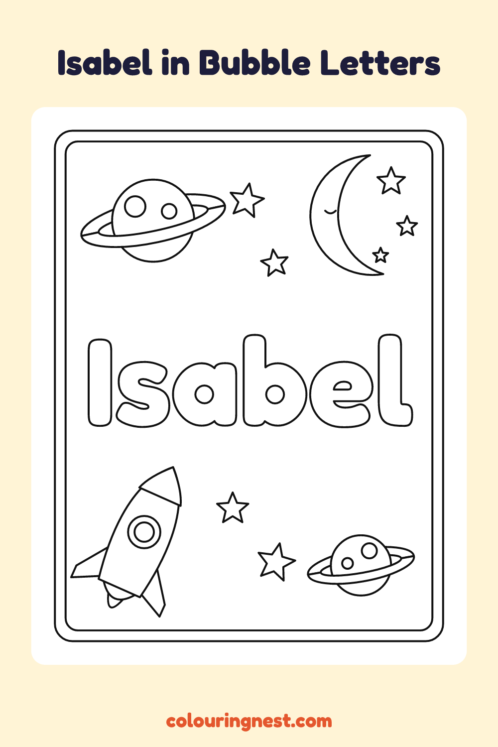 Isabel in Bubble Letters coloring page: free printable black-and-white line art