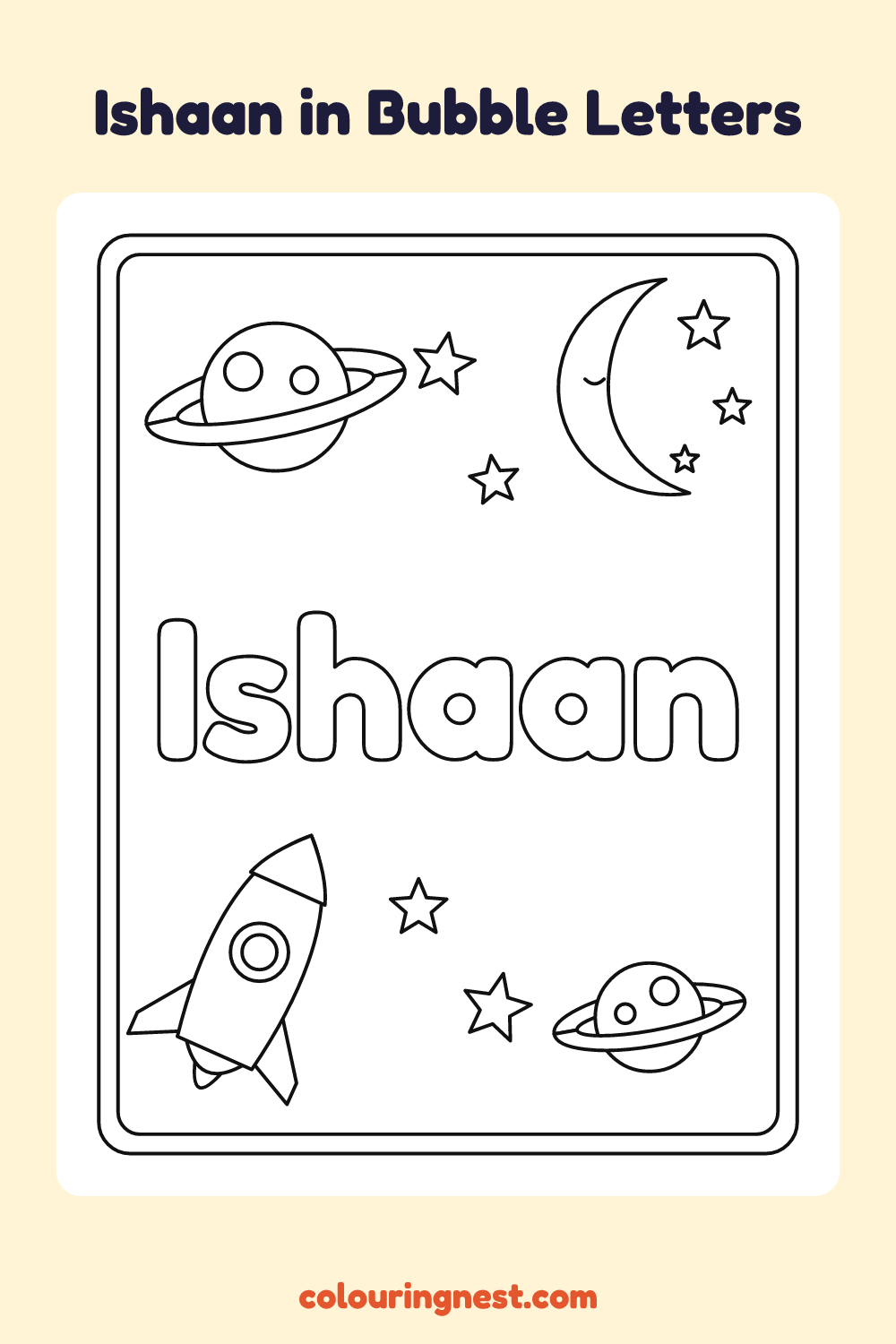 Ishaan in Bubble Letters coloring page: free printable black-and-white line art
