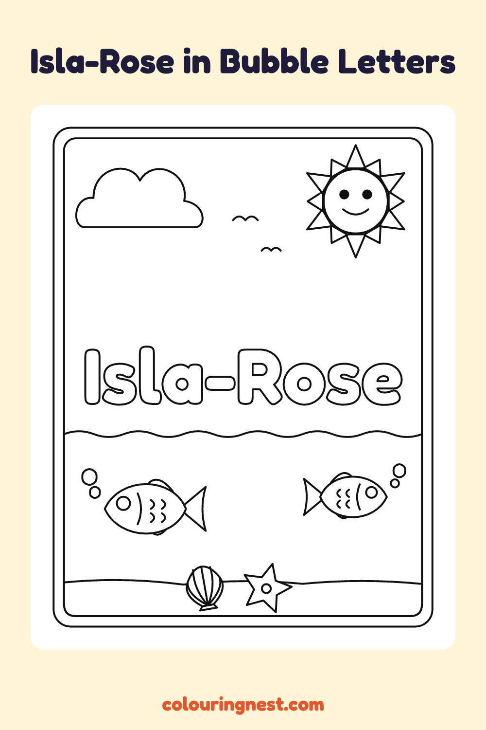 Isla-Rose in Bubble Letters coloring page: free printable black-and-white line art