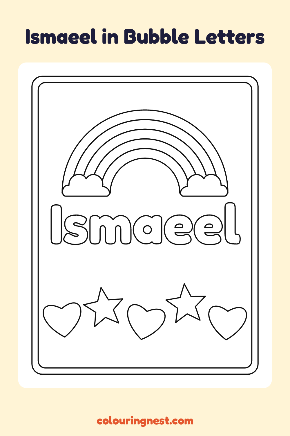 Ismaeel in Bubble Letters coloring page: free printable black-and-white line art