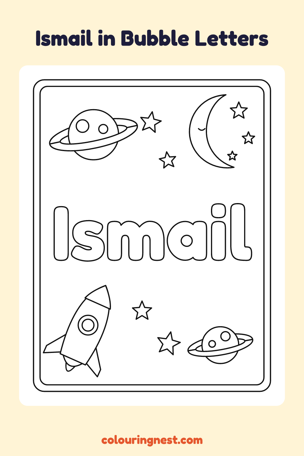 Ismail in Bubble Letters coloring page: free printable black-and-white line art