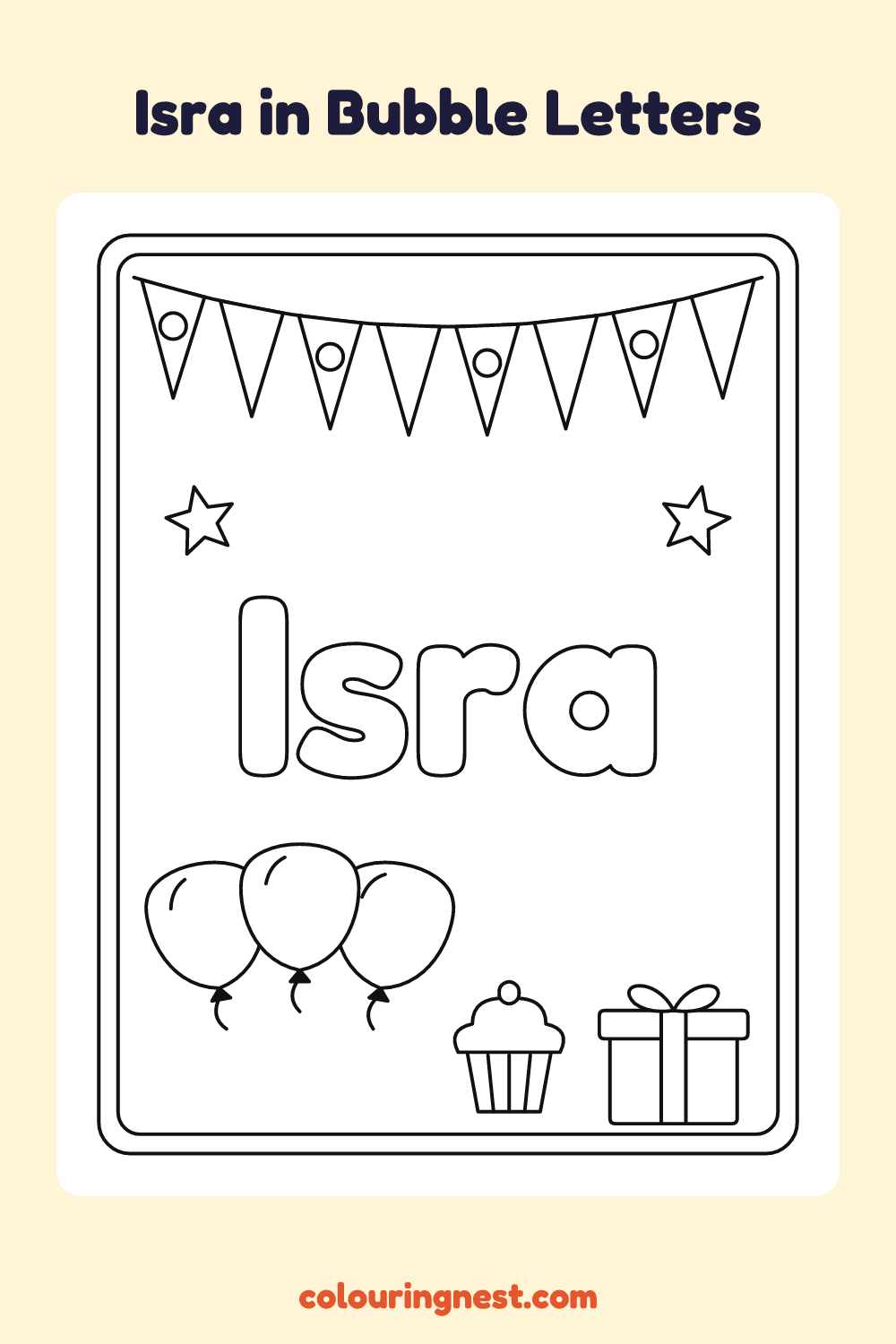 Isra in Bubble Letters coloring page: free printable black-and-white line art