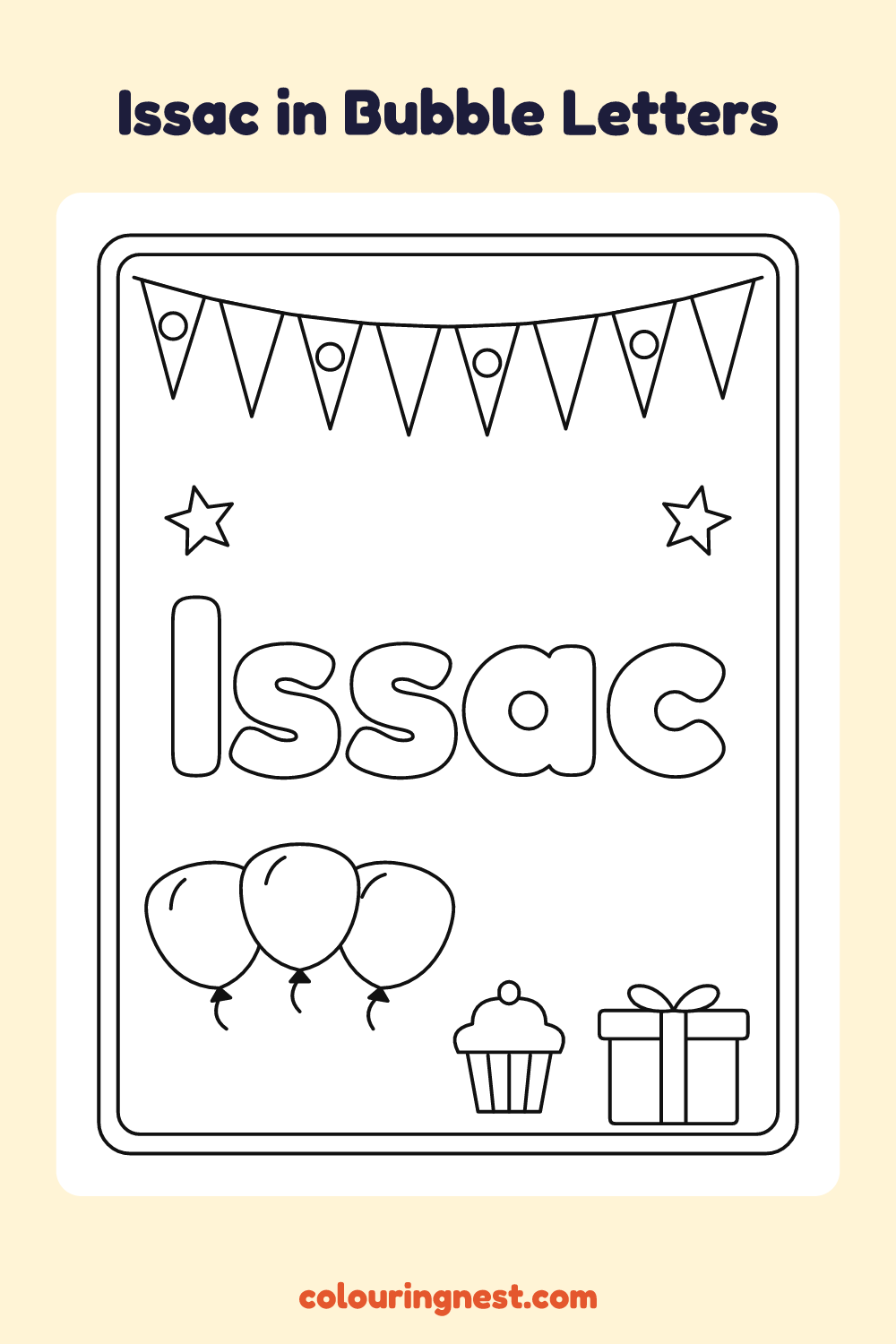Issac in Bubble Letters coloring page: free printable black-and-white line art