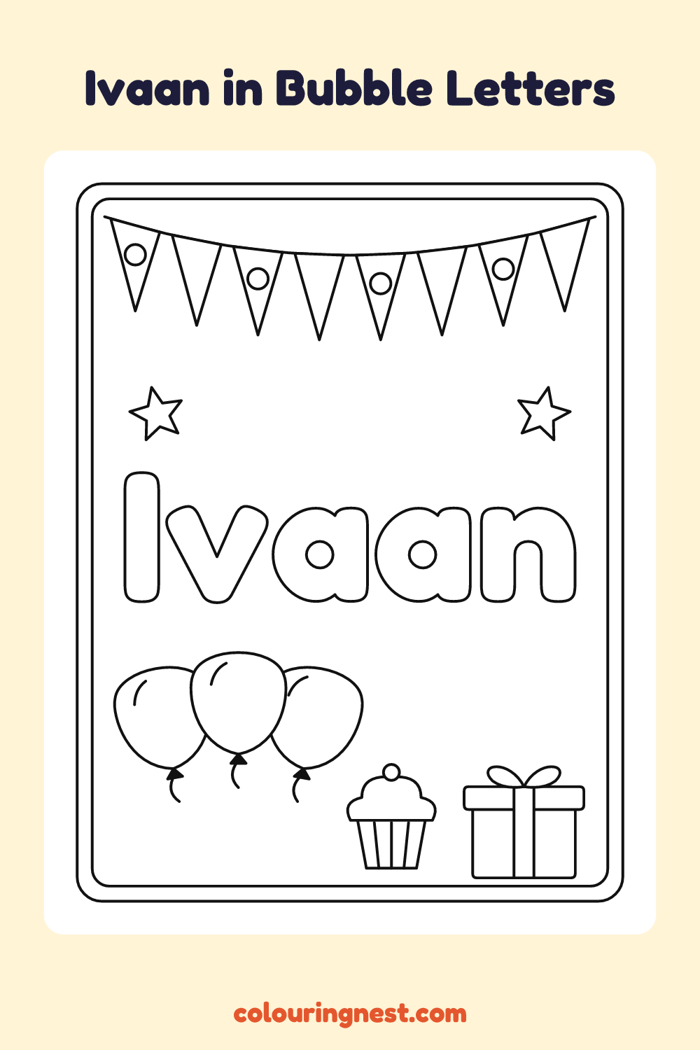 Ivaan in Bubble Letters coloring page: free printable black-and-white line art