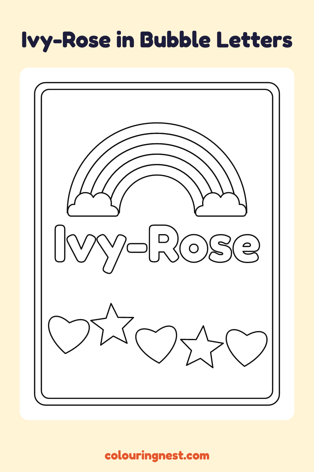 Ivy-Rose in Bubble Letters coloring page: free printable black-and-white line art