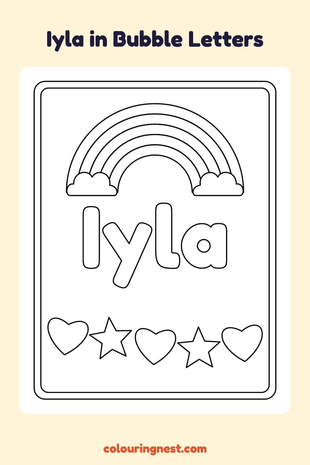 Iyla in Bubble Letters coloring page: free printable black-and-white line art