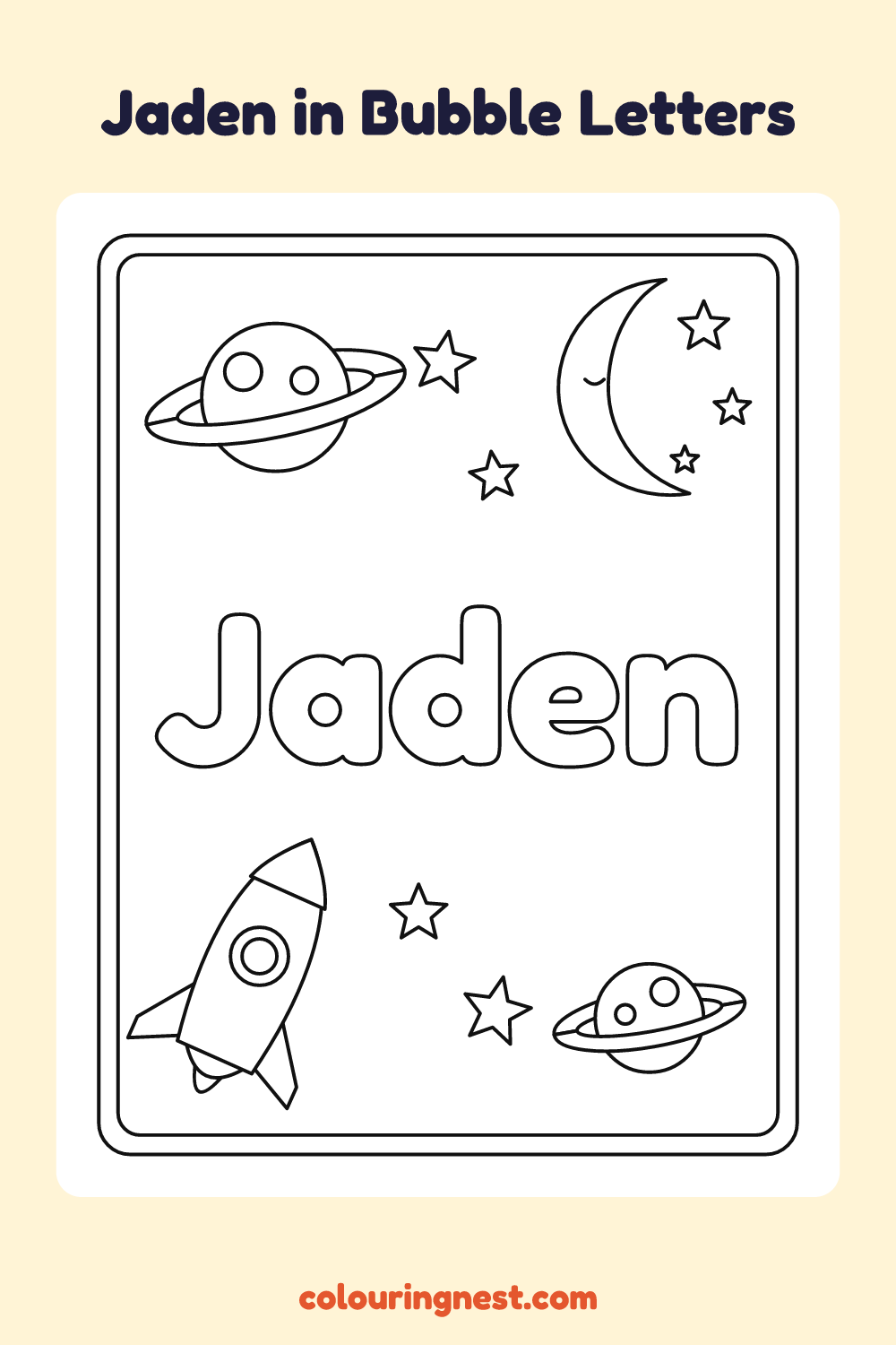Jaden in Bubble Letters coloring page: free printable black-and-white line art